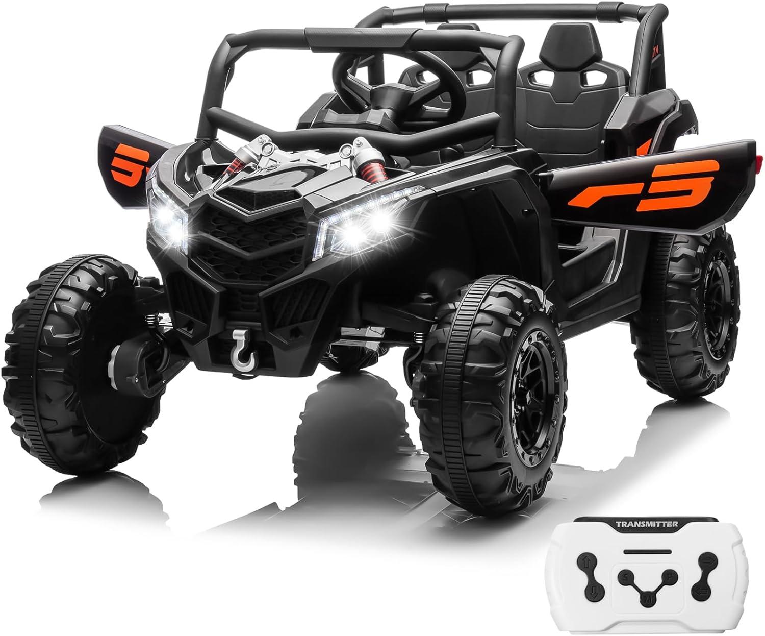 Black 24V Kids Electric UTV Ride-On Car with LED Lights and Remote Control