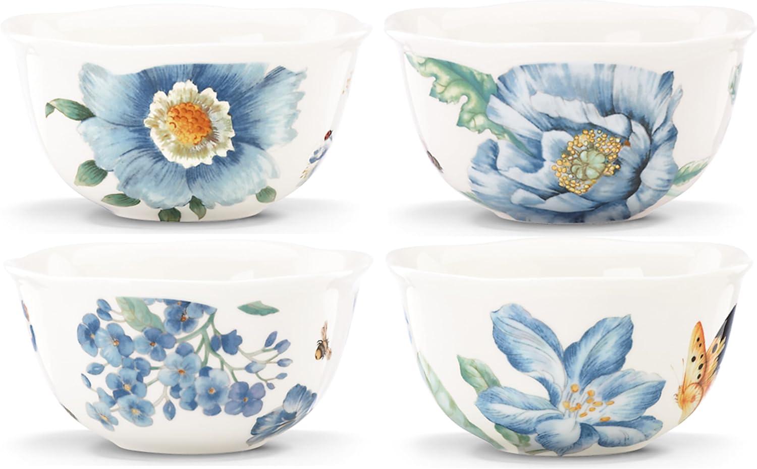 Butterfly Meadow Blue Floral Ceramic Dessert Bowl Set of 4