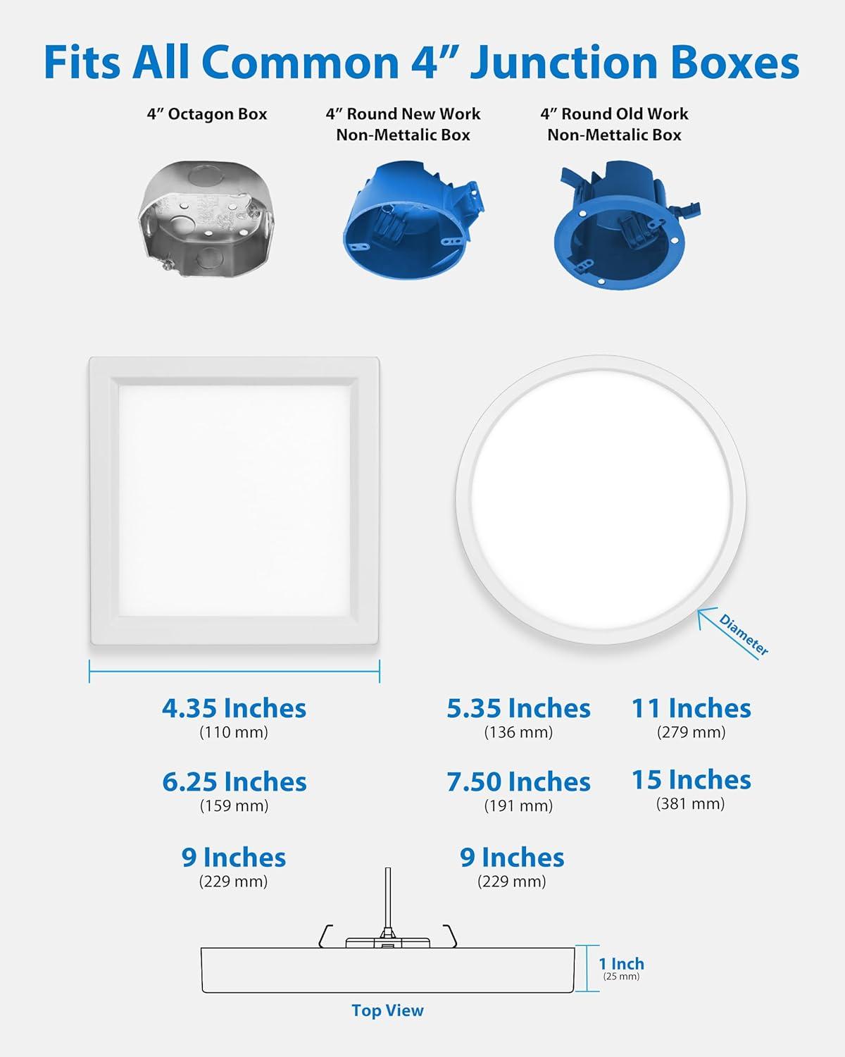 6-Inch White Square Selectable LED Surface Mount Downlight