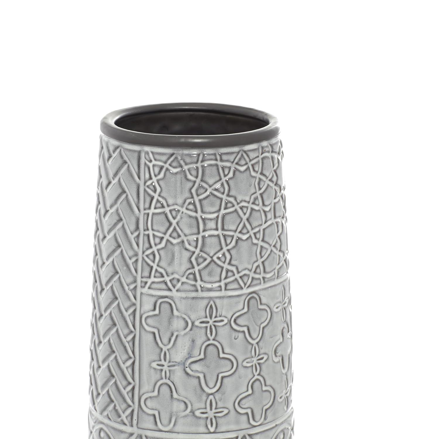 Bungalow Rose Ceramic Slim Engraved Patterned Decorative Gray Vase