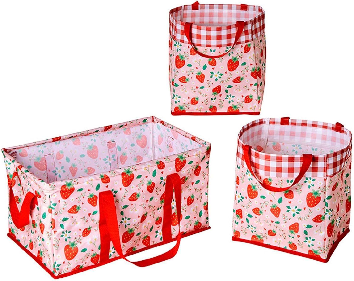 The Lakeside Collection Everyday Storage Bin Set 3 Pc. - Strawberry Field