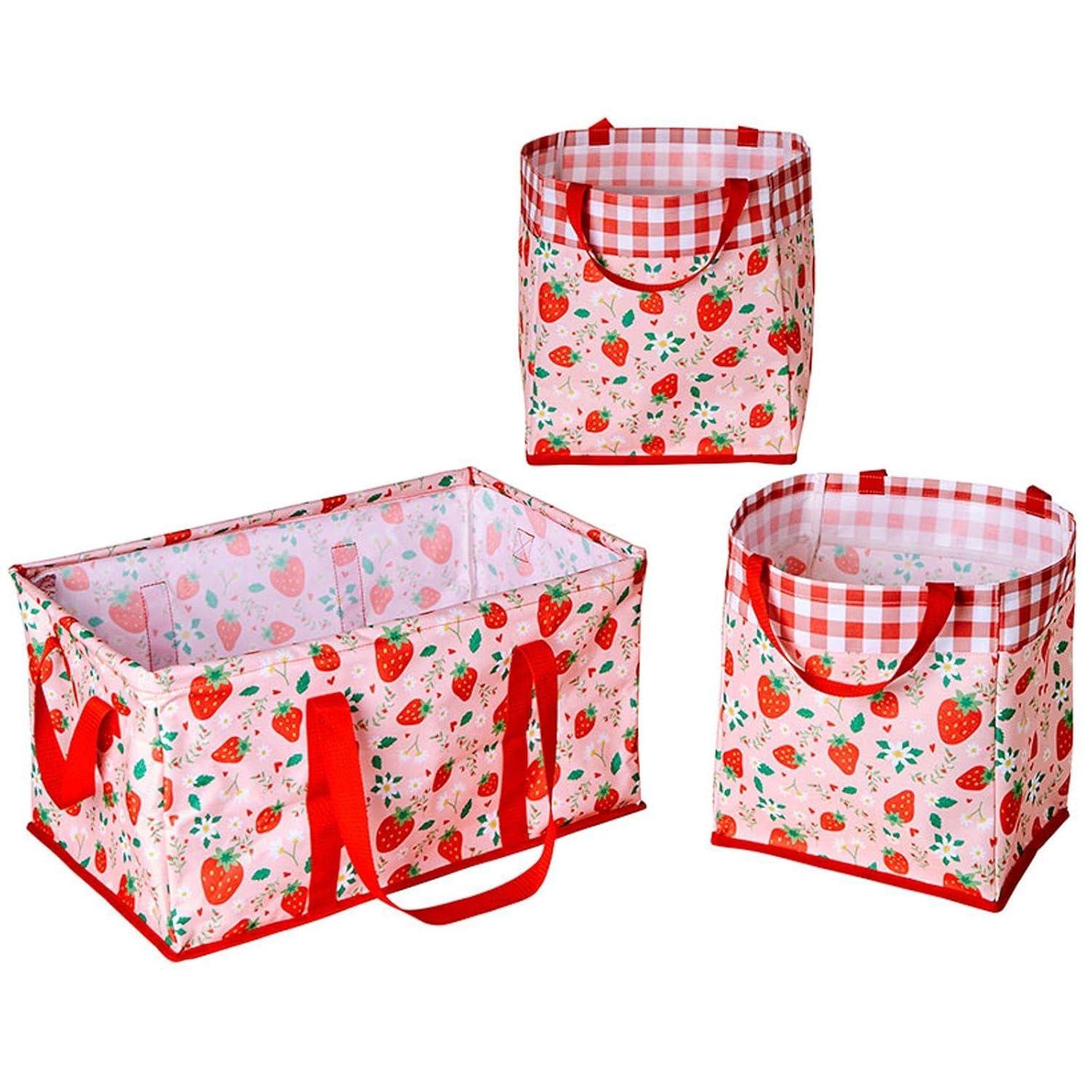 The Lakeside Collection Everyday Storage Bin Set 3 Pc. - Strawberry Field