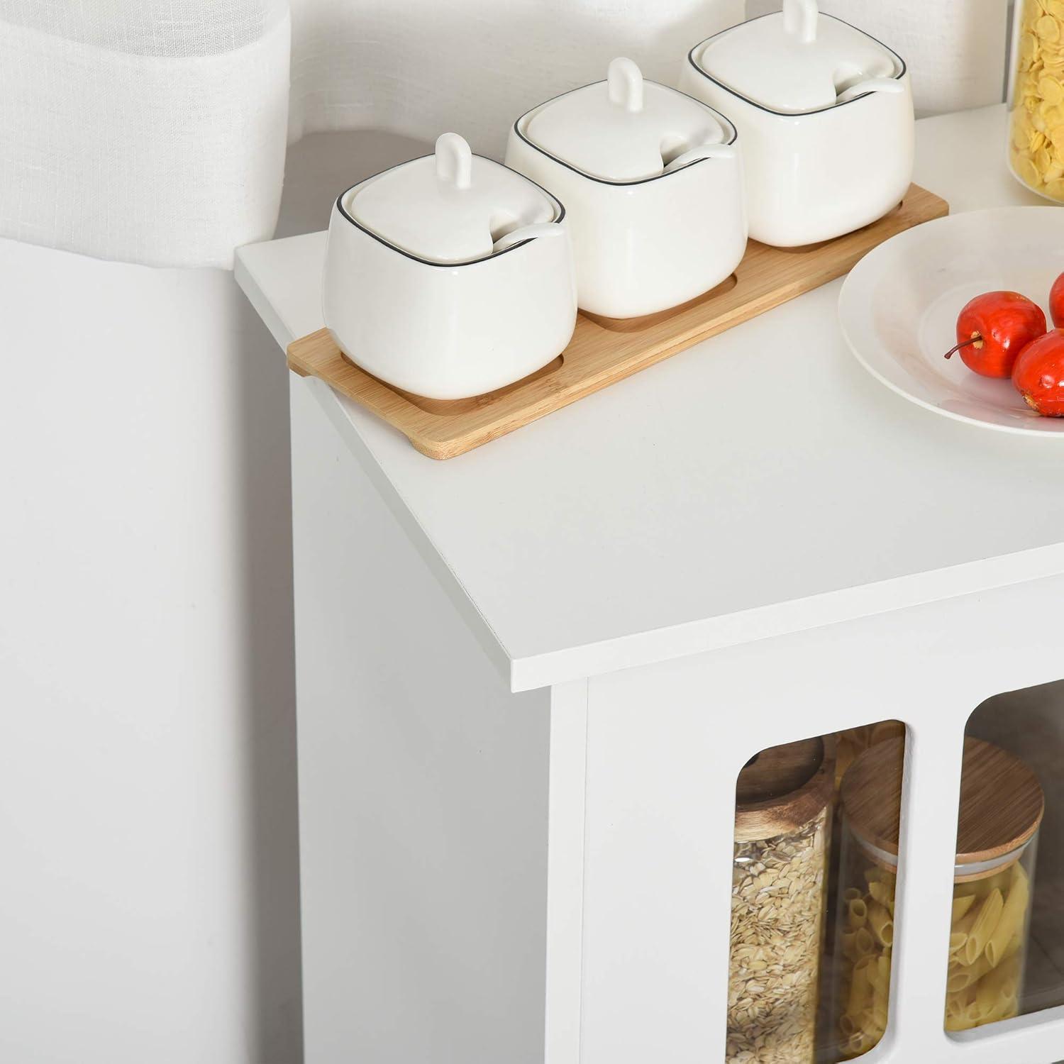 White MDF Sideboard Buffet Cabinet with Glass Doors and Drawers