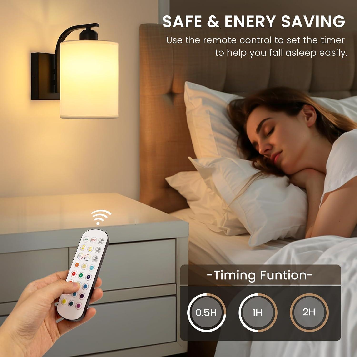 Latitude Run® Battery Operated Wall Sconce Set Of 2, Wireless Rechargeable Wall Lights, Glass Wall Lamps With Remotes And Dimmable RGB LED Bulbs, No Wiring Indoor Sconces Wall Decor For Bedroom Living Room Hallway