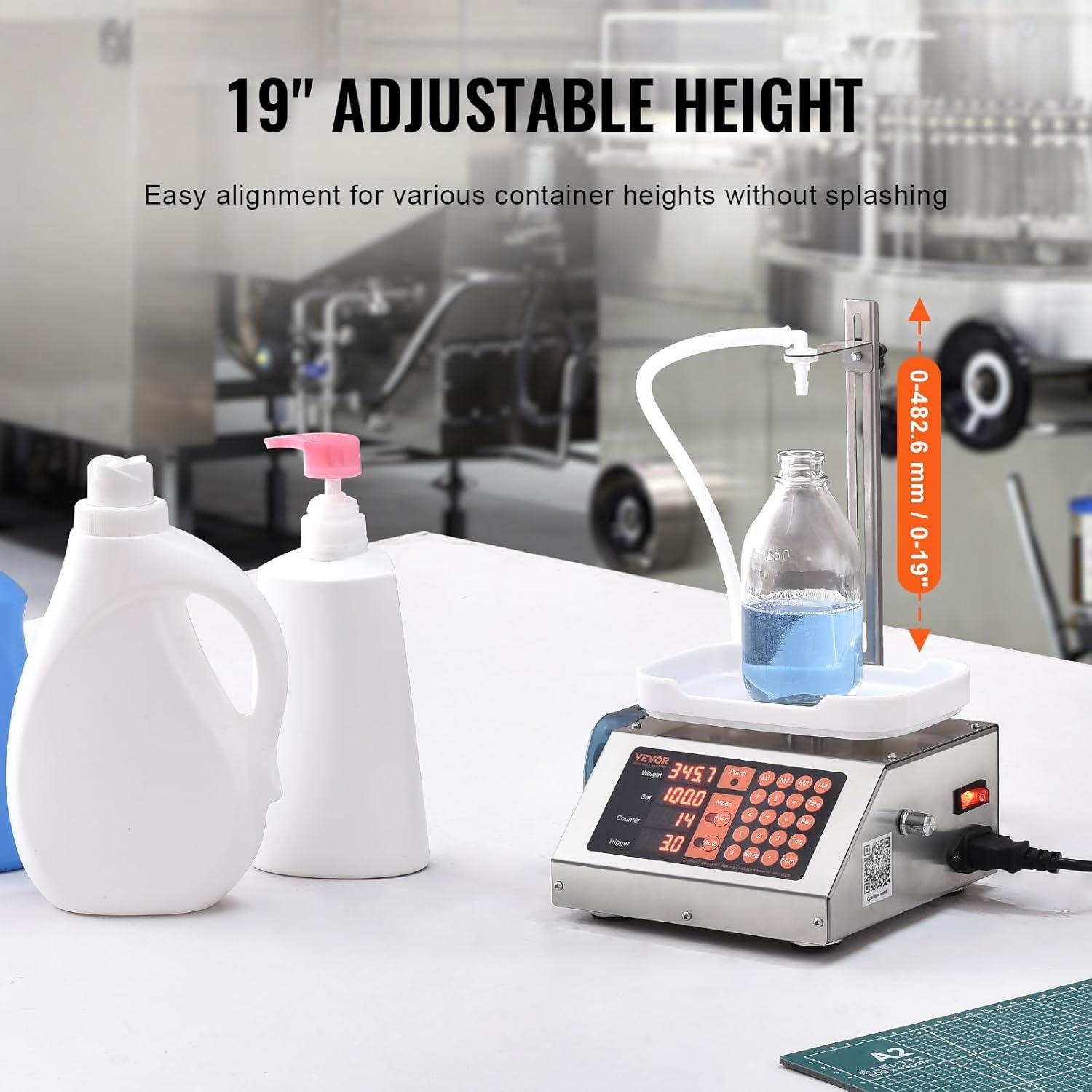 VEVOR Paste Liquid Filling Machine 5-300g,1L/min Flow Rate, Peristaltic Pump Digital Control Automatic Weighing Bottle Filling Machine for Soy Sauce, Drink, Vinegar, Milk, Alcohol,Low Viscous Liquids