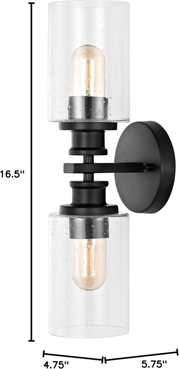 JONATHAN Y Jules Edison 16.5" Cylinder 2-Light Iron/Seeded Glass Farmhouse Contemporary LED Wall Sconce, Black