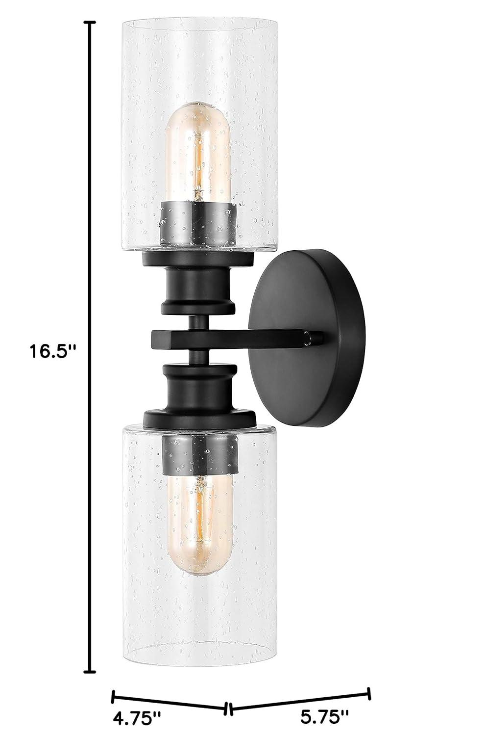 JONATHAN Y Jules Edison 16.5" Cylinder 2-Light Iron/Seeded Glass Farmhouse Contemporary LED Wall Sconce, Black