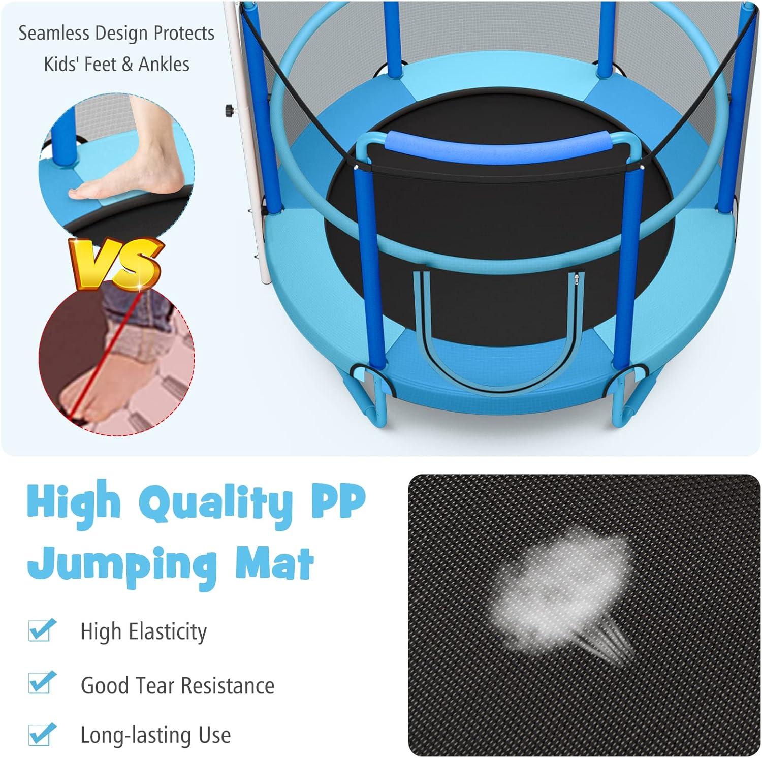 Gymax 5FT Kids 3-in-1 Game Seamless Trampoline W/ Enclosure Net Spring Pad In/ Outdoor