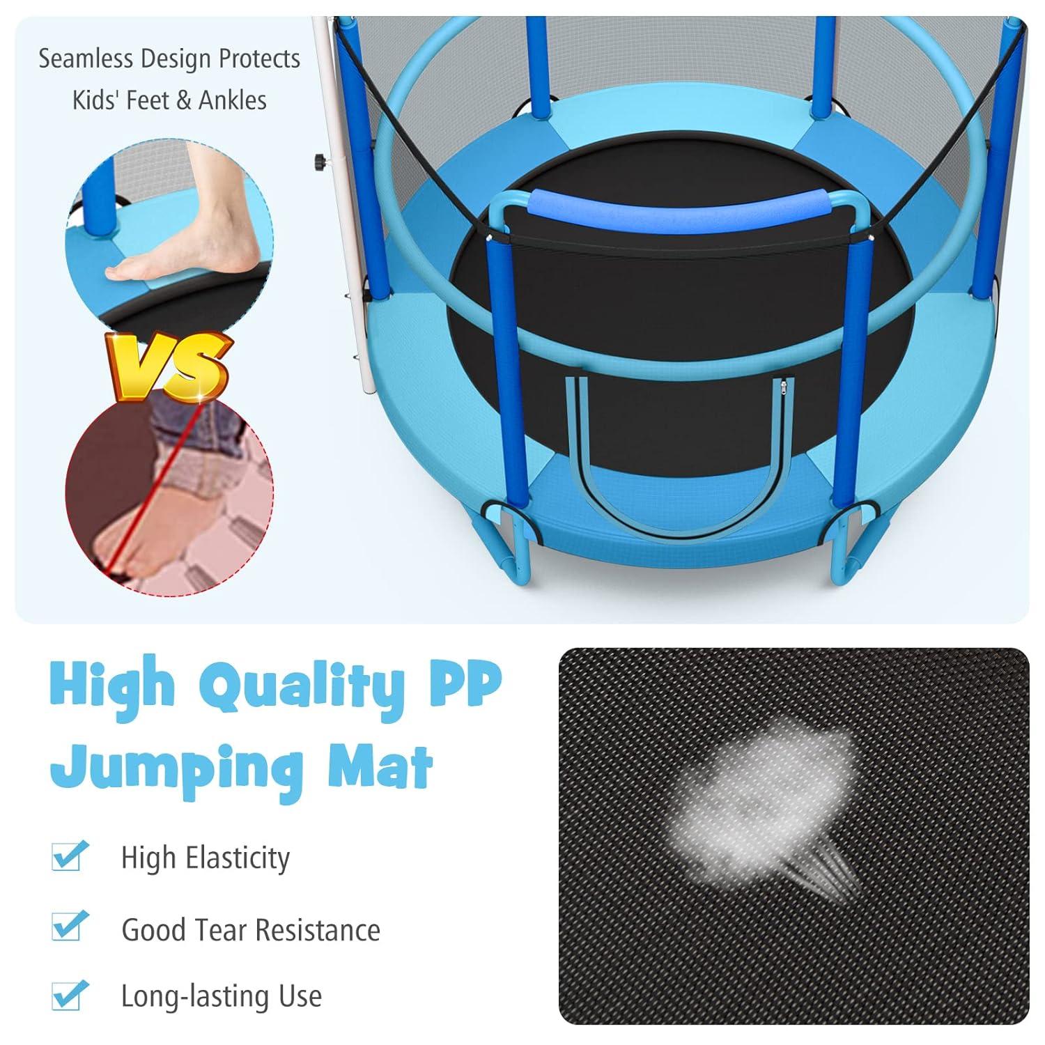 Gymax 5FT Kids 3-in-1 Game Seamless Trampoline W/ Enclosure Net Spring Pad In/ Outdoor