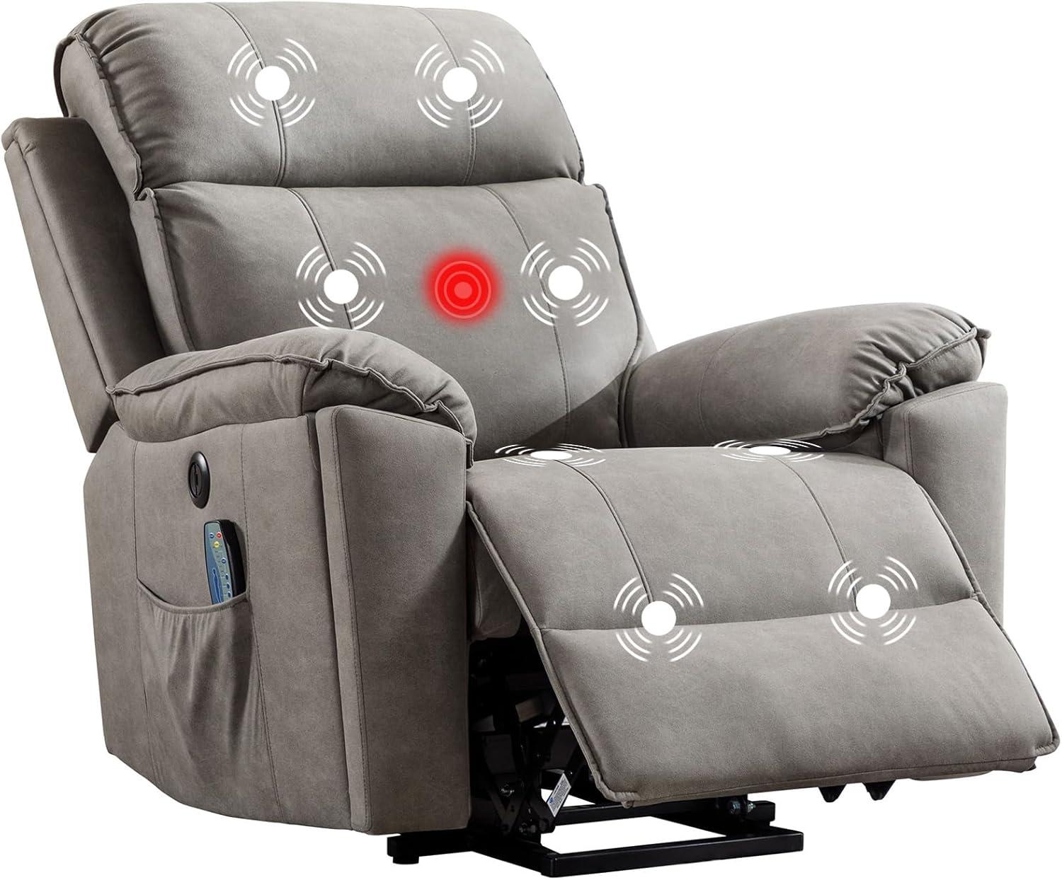 Phoenix Home Large Power Lift Recliner with Massage and Heat for Elderly, Heavy Duty & Safety Motion Reclining Mechanism, Ergonomic Electric Wider Chair with USB Port, 2 Hidden Cup Holders, Brown2