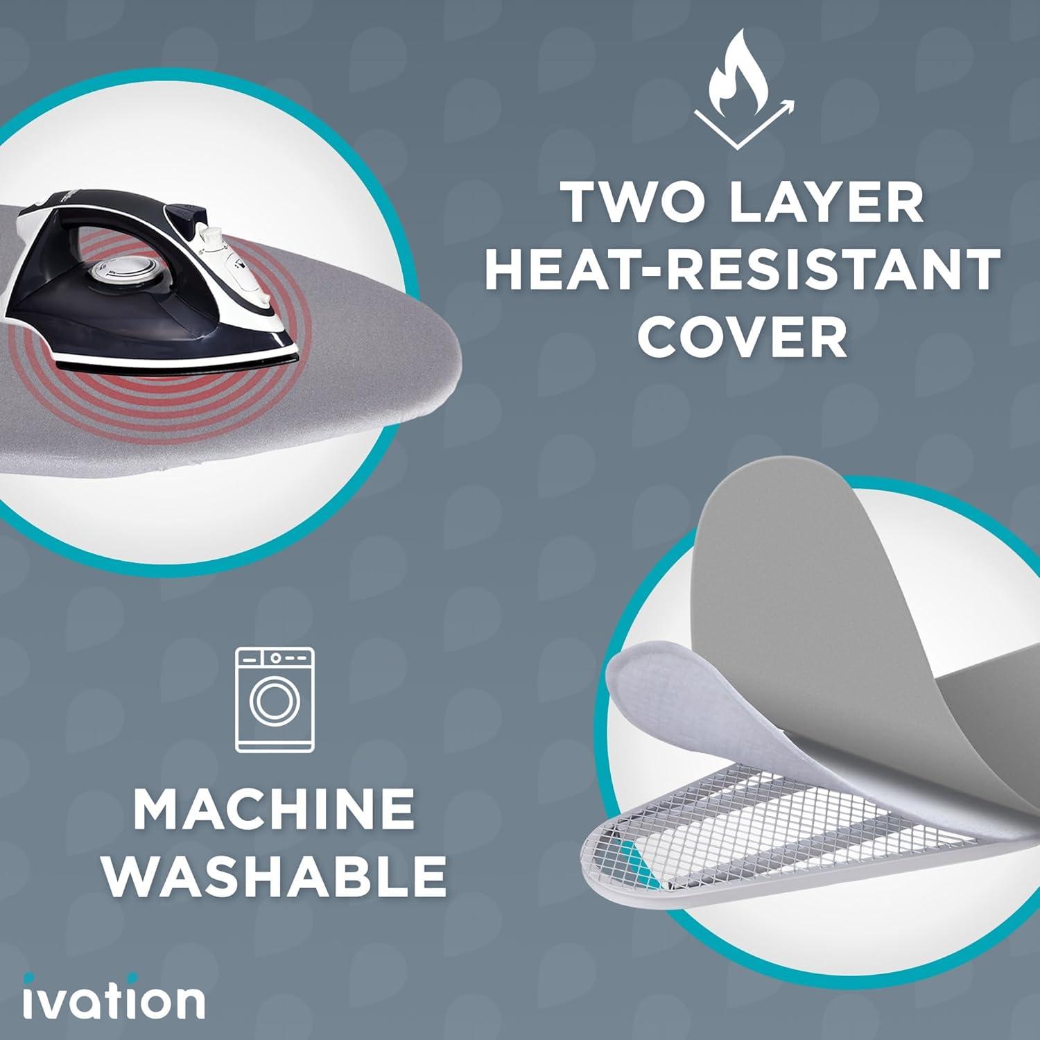 Ivation Ironing Board, Wall Mounted Ironing Board Cabinet W/Left Side Door, Mirror & Lever, White