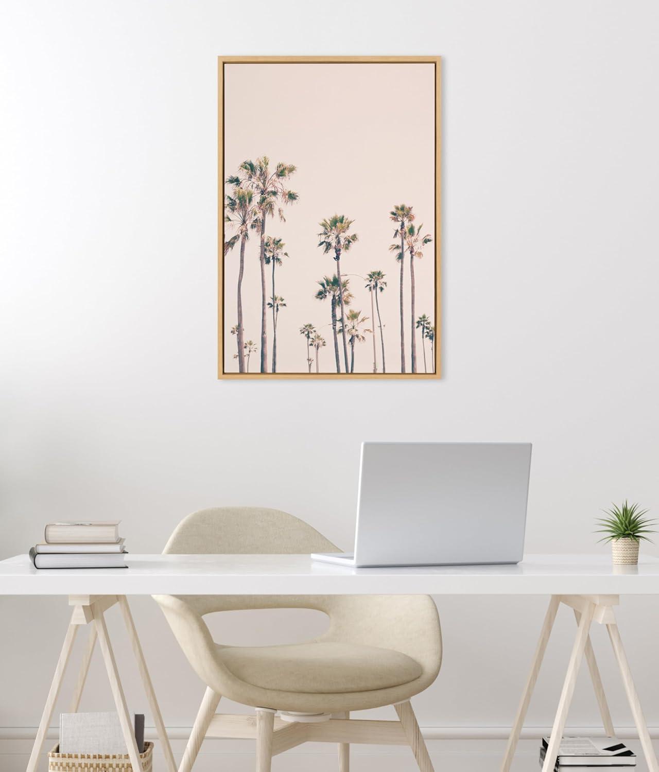 Kate & Laurel All Things Decor 23"x33" Sylvie Pink Palm Tree Paradise Framed Wall Art by Caroline Mint: Coastal Style, Modern Digital Art