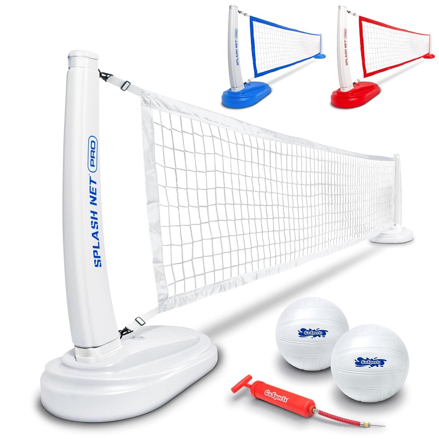 GoSports Splash Net PRO Pool Volleyball Net - Includes 2 Water Volleyballs and Pump - White