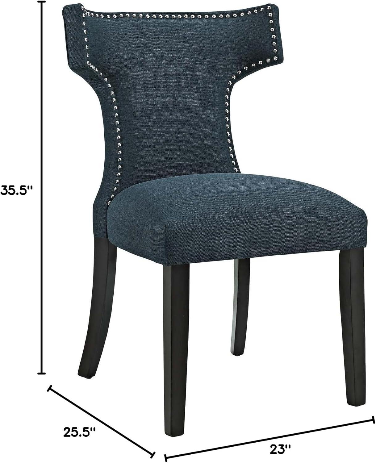 Modway Curve 19" Modern Solid Wood and Fabric Dining Chair in Teal Blue