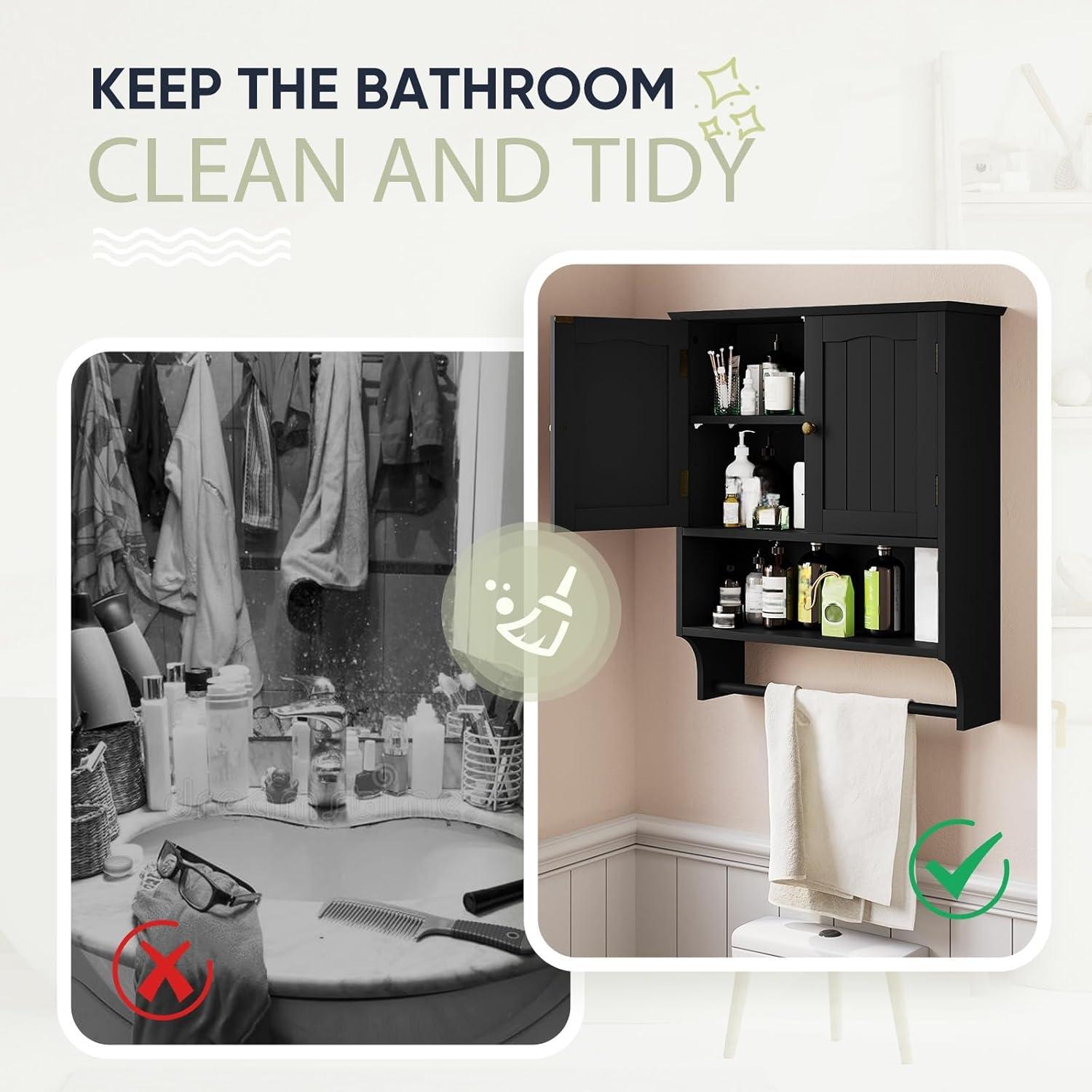 Semiocthome Bathroom Medicine Cabinet Wood 2 Doors Wall Cabinet over the Toilet Storage in Brown