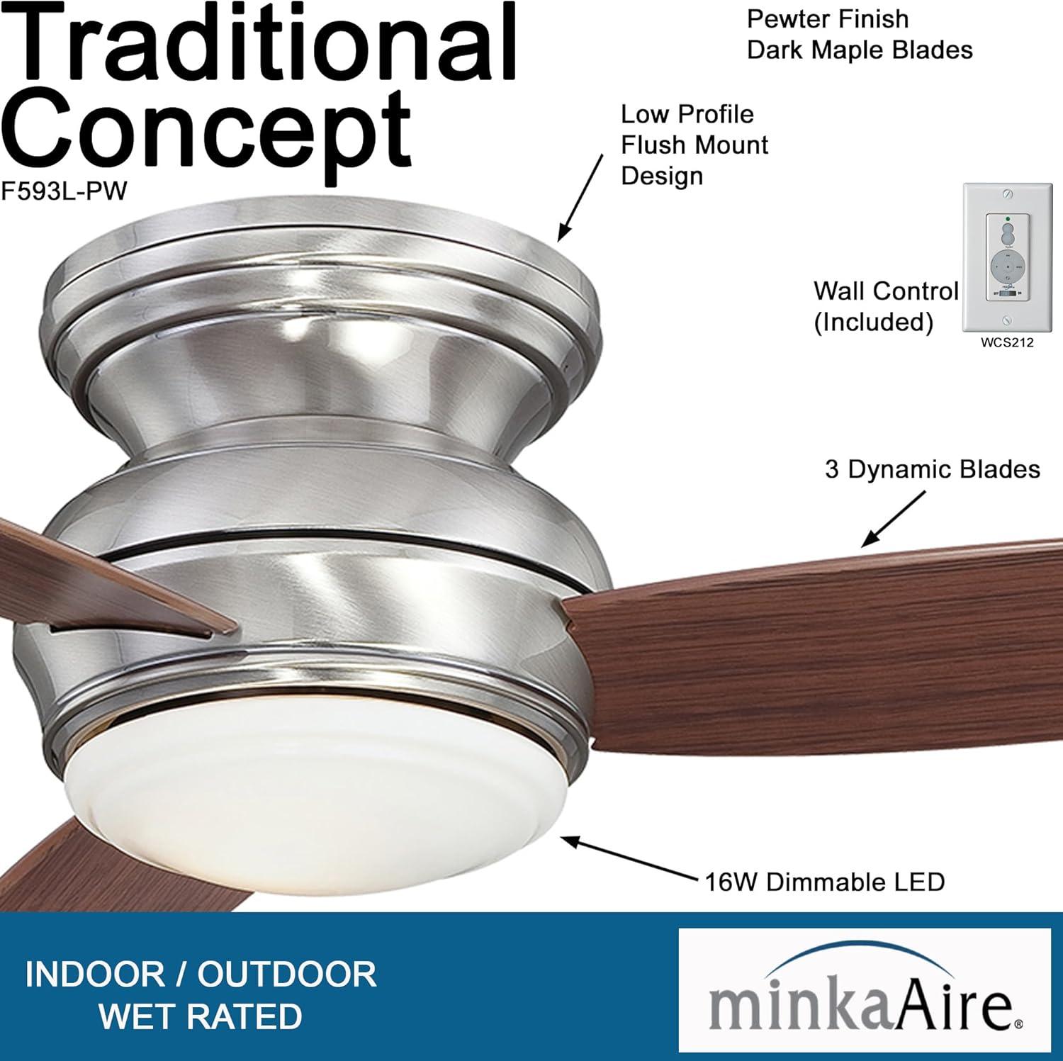 44" Concept II 3 - Blade Outdoor LED Propeller Ceiling Fan with Wall Control and Light Kit Included