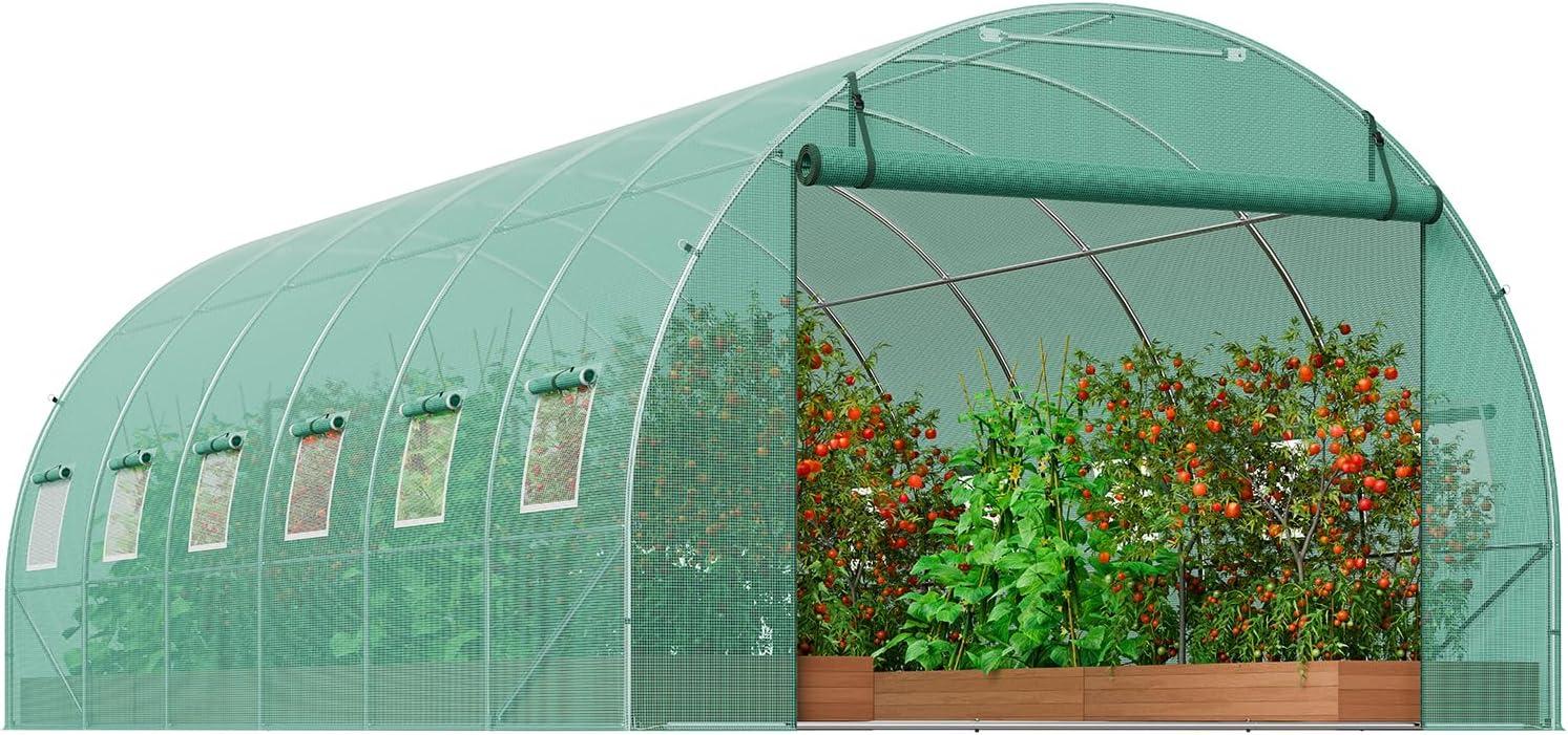 Large Green Walk-In Tunnel Greenhouse with Galvanized Steel Frame