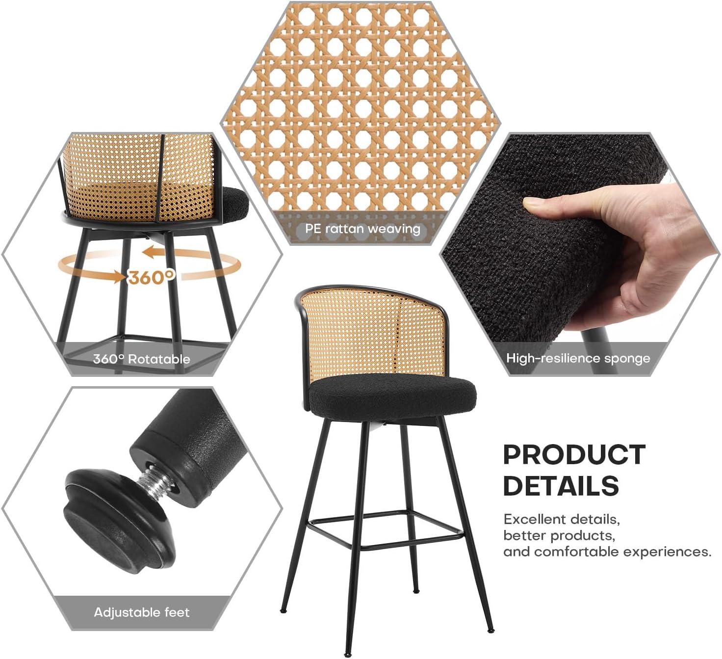 Bay Isle Home™ Cane Back Swivel Upholstered Counter & Bar Stool (Set of 2)