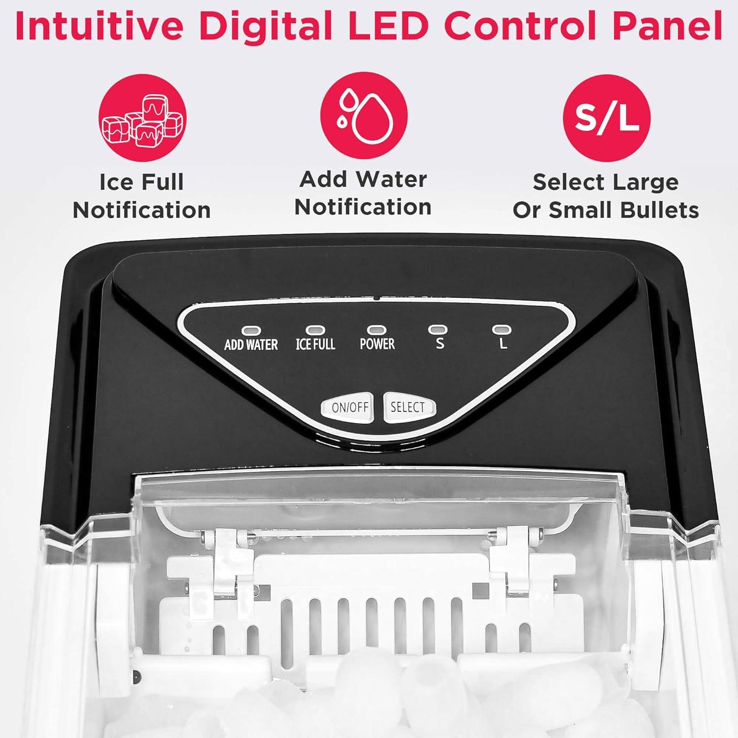 Frigidaire, 26 Lbs. Countertop Ice Maker, Bullet Shaped Ice, Red Stainless Steel