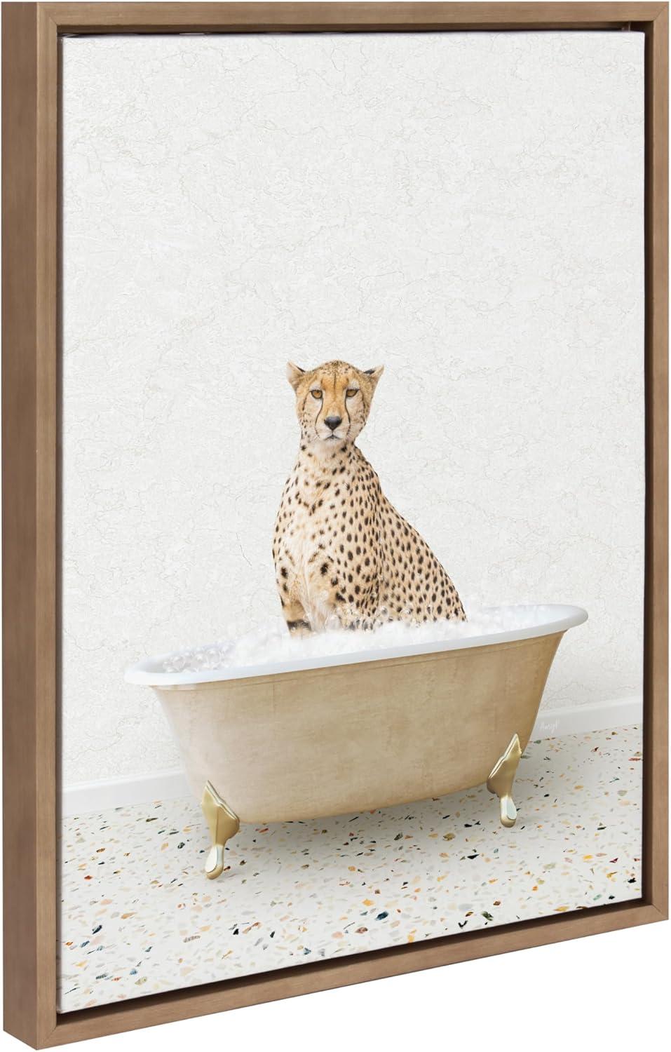 Kate & Laurel All Things Decor 18"x24" Sylvie Cheetah in Terrazzo Bath Framed Wall Art: Whimsical Animal Decor, Gold Frame