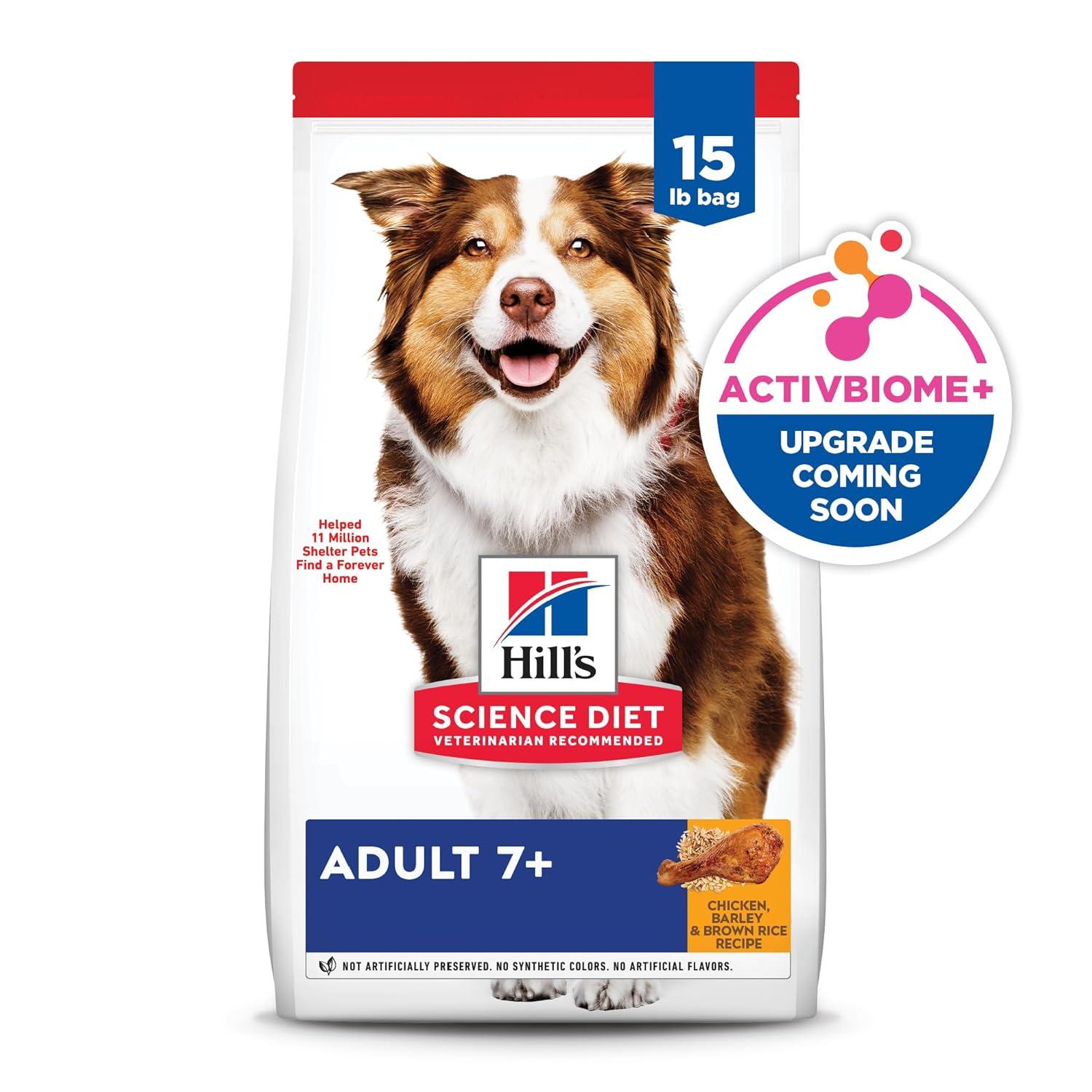 Hill's Science Diet Chicken, Barley & Brown Rice Dry Dog Food for 7+ Senior Dogs, 15lb Bag