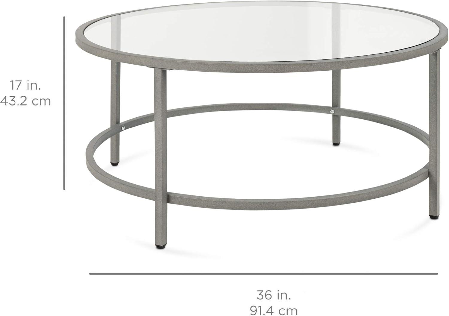 Best Choice Products 36in Round Tempered Glass Coffee Table for Home, Living Room, Dining Room w/ Satin Trim - Gold