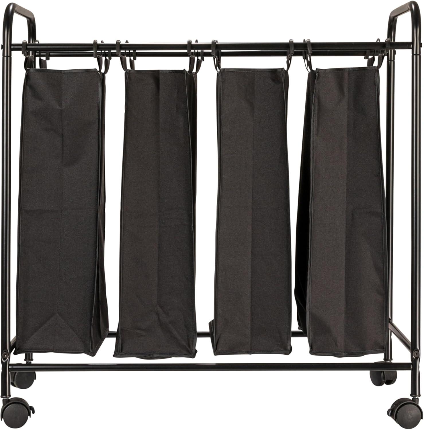 Rolling Laundry Sorter, 4 Bag Laundry Sorter Cart with Washable and Removable Bags, Black