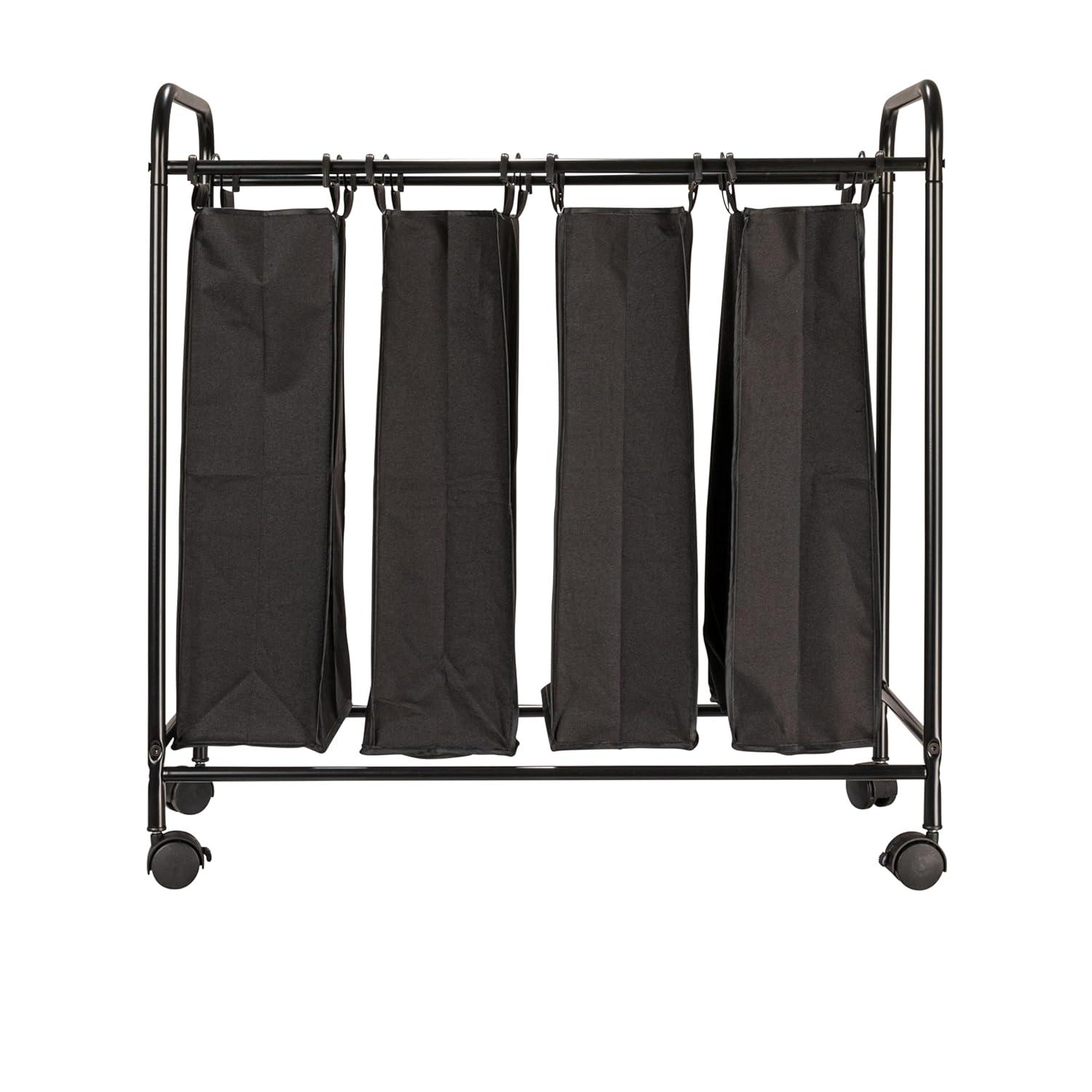 Rolling Laundry Sorter, 4 Bag Laundry Sorter Cart with Washable and Removable Bags, Black