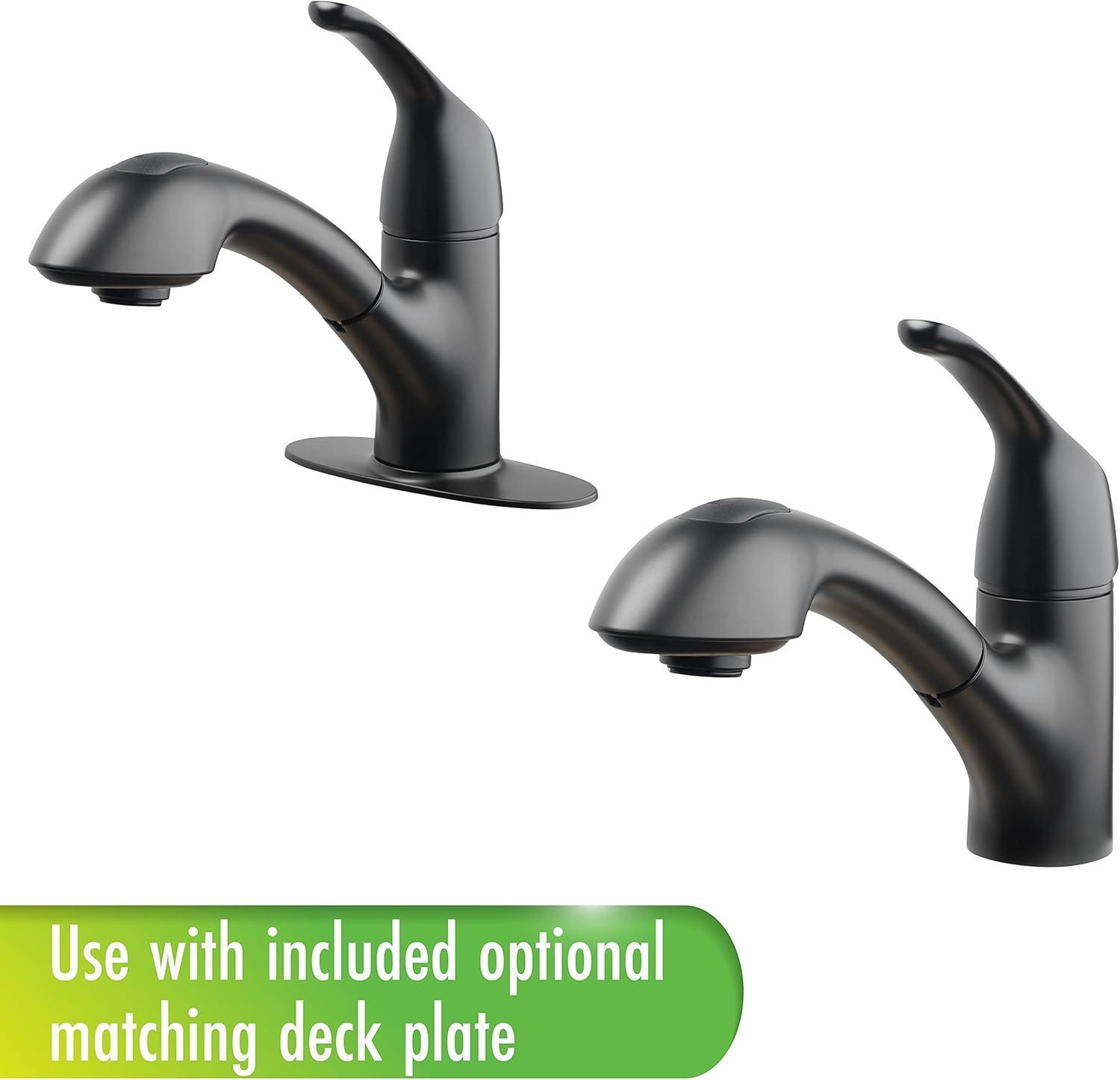 Homewerks Single Handle Pull Out Laundry Faucet 1 or 3 Hole Installation with Deckplate, Universal Install, Utility Kitchen Sink or Laundry Tub, Garden Hose Adapter, Matte Black (903 U425MB)