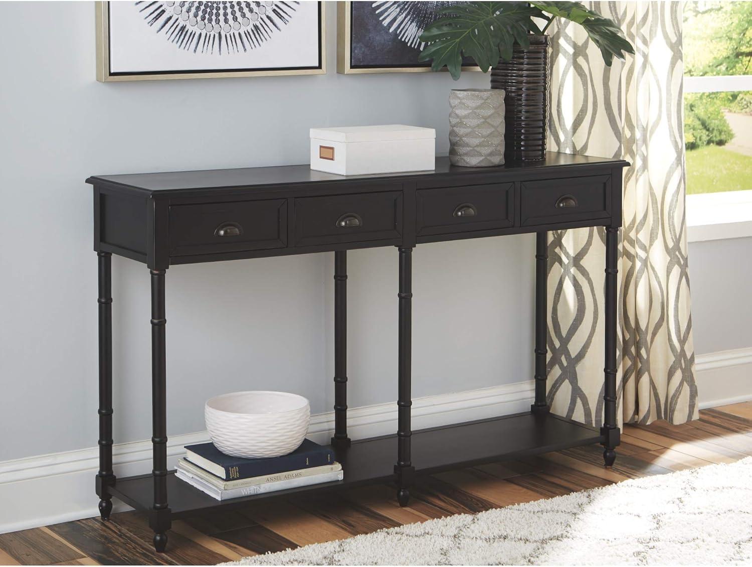 Transitional Black Wood Console Table with Storage