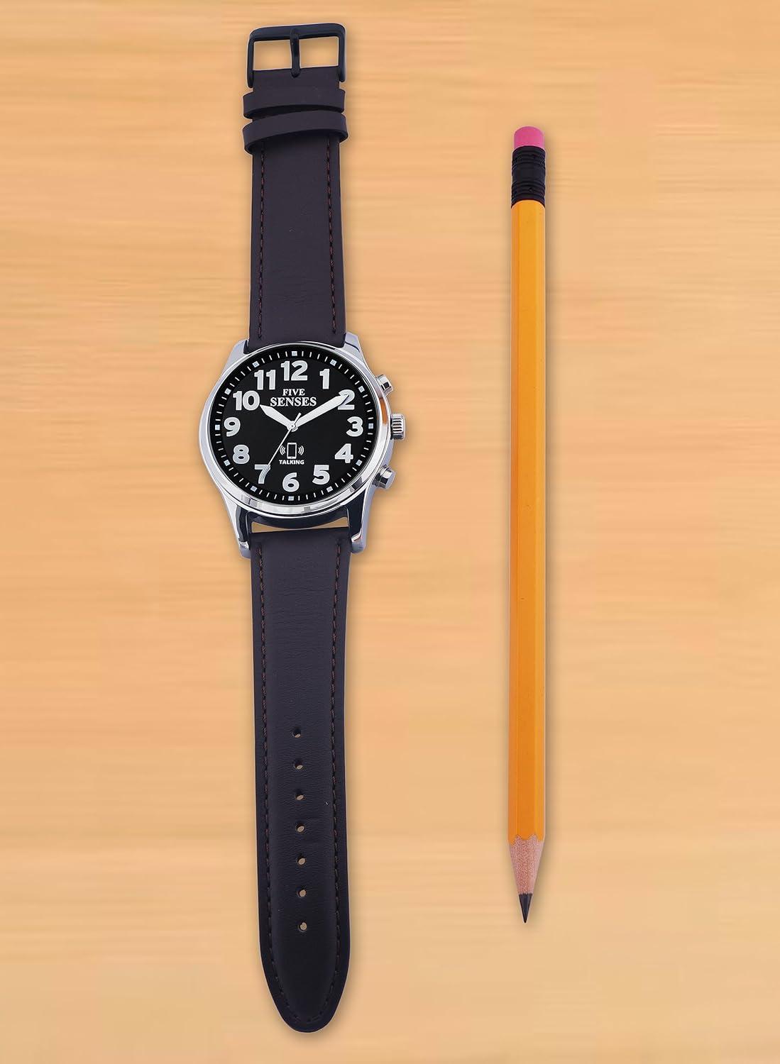 FIVE SENSES Jumbo Smart Atomic Talking Watch with Voice Reminders and App Control for Seniors and Visually Impaired - Great Gift for Blind Men and Women. Metal Talking Watches for The Blind (Black)