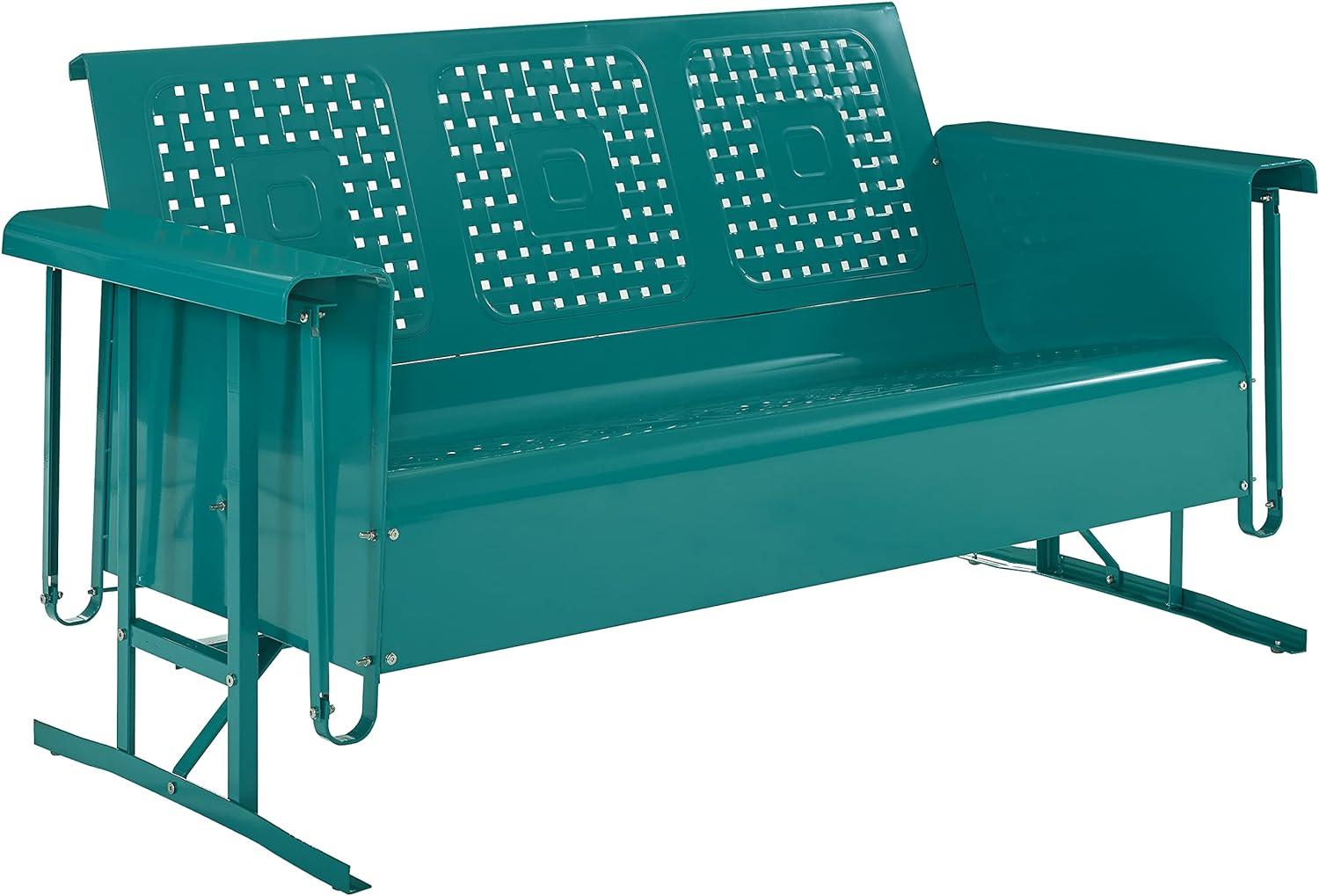 Turquoise Steel Three-Seat Outdoor Sofa Glider