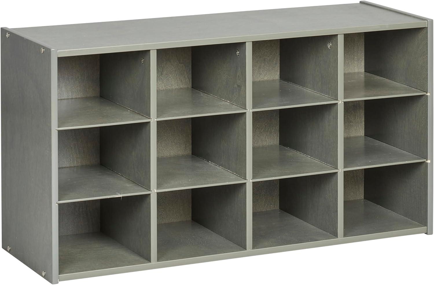 ECR4Kids Streamline 12 Cubby Tray Storage Cabinet, 3x4, Grey Wash