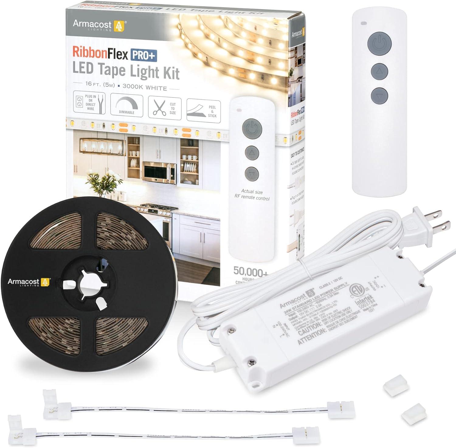 RibbonFlex PRO+ 12V 16 ft 3000K Soft White LED Strip Light Kit