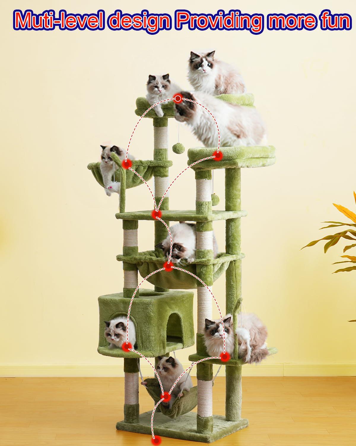 Tucker Murphy Pet™ 63" Cat Tree For Large Breeds - Spacious Platforms, Hammock, Sisal Scratching Posts & Cat Condo, Indoor Use