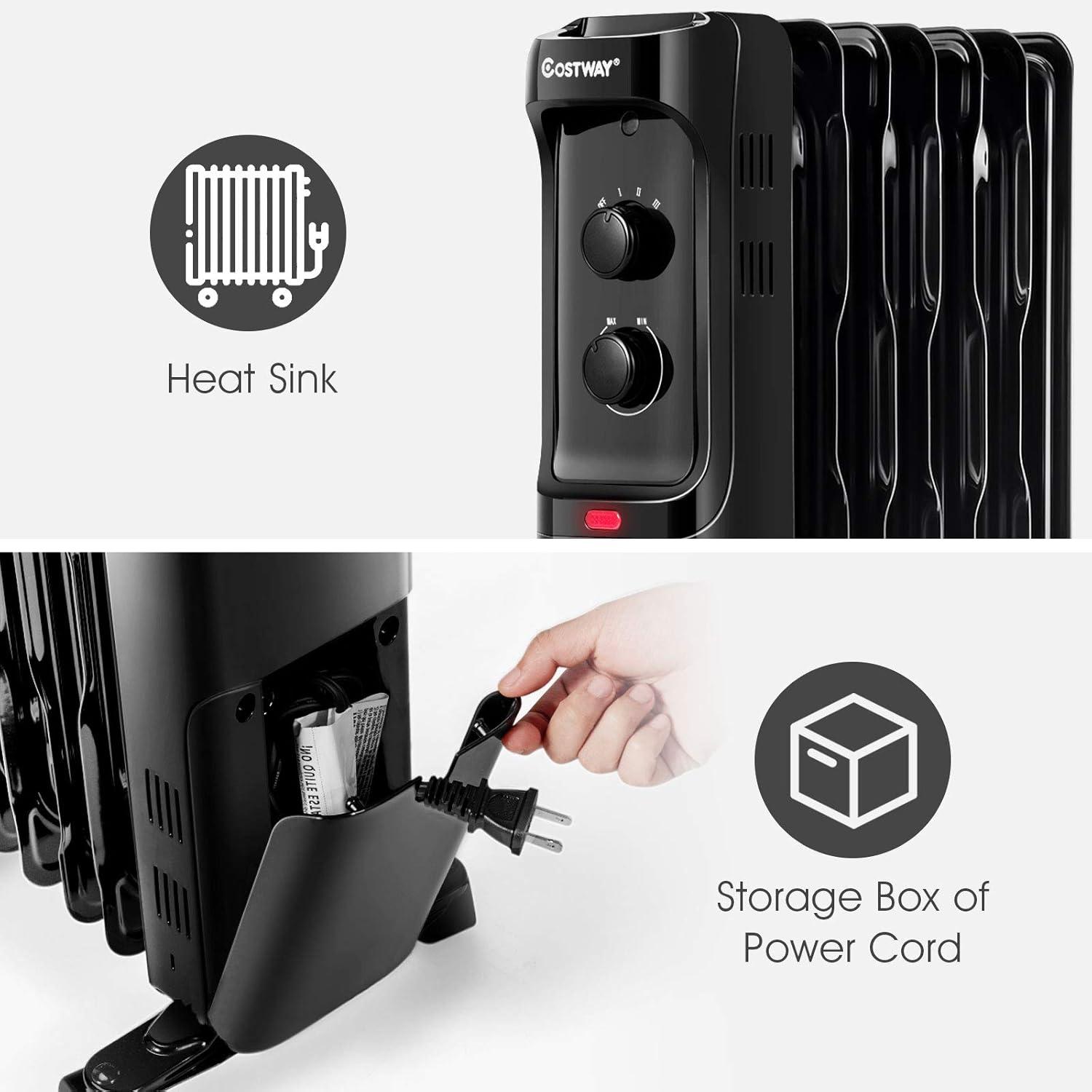 Costway 1500W Oil Filled Heater Portable Radiator Space Heater w/Adjustable Thermostat Black