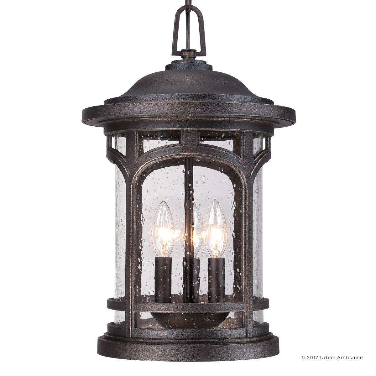 Urban Ambiance Luxury Rustic Outdoor Pendant Light, Large Size: 18"H x 11"W, with Colonial Style Elements, Wrought Iron Design, Oil Rubbed Parisian Bronze Finish and Seeded Glass, UQL1109