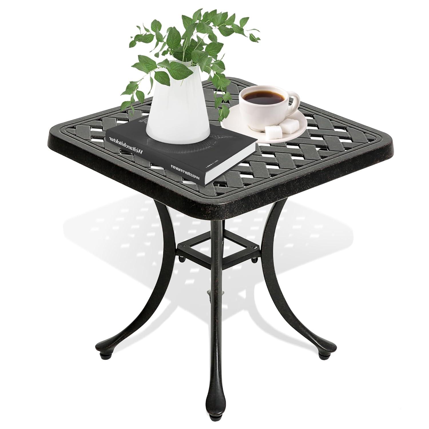 18" Outdoor Side Table, Patio End Tables Outside Cast Aluminum Anti-Rust Metal for Balcony, Backyard, Pool Side, Porch, Bronze