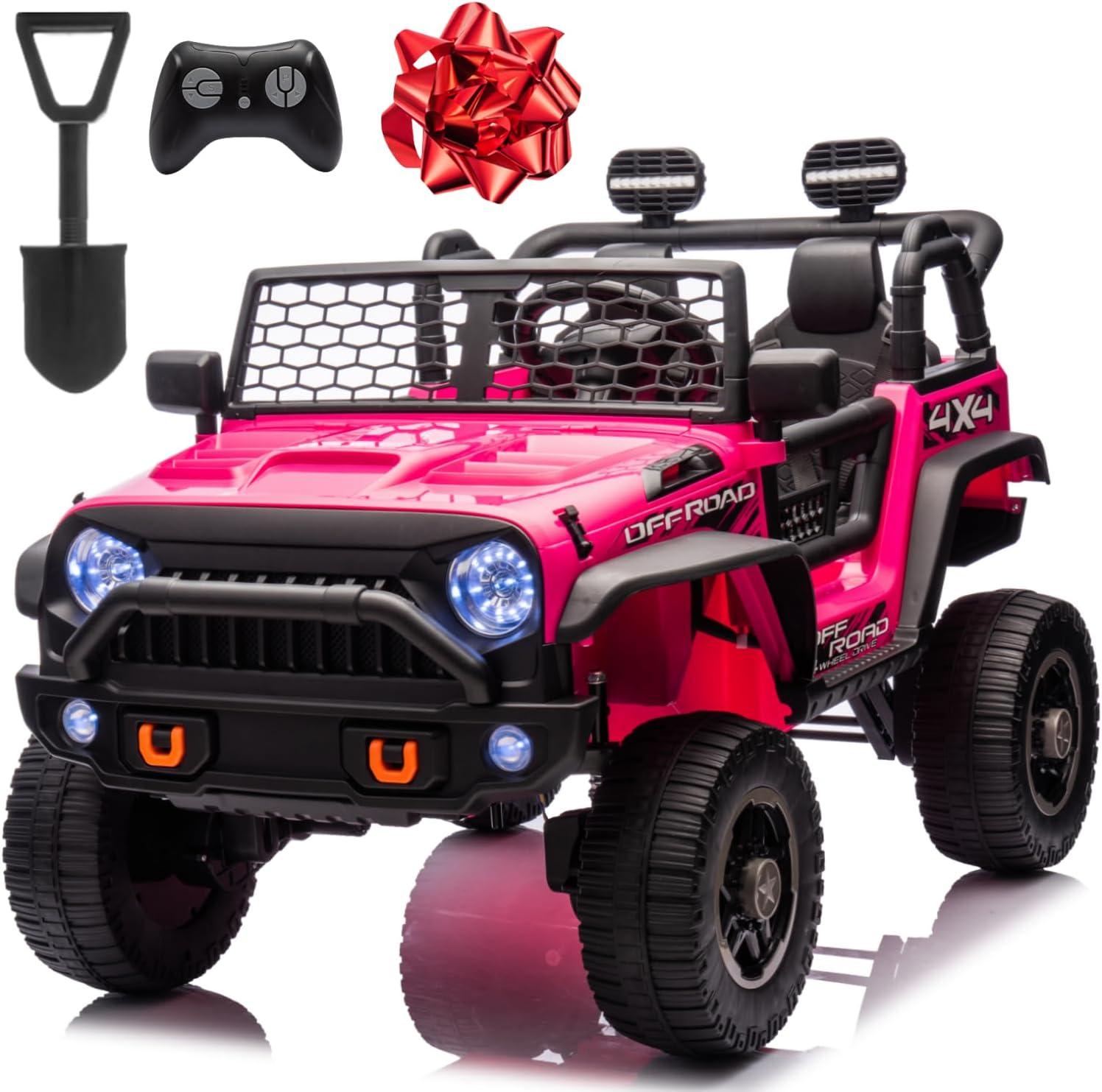 Ancheer 24V Real 2 Seater Ride On Toys Electric SUV Jeep Car With Remote Control,2WD/4WD Switchable, 4X100W Motor, Bluetooth, Music, USB, Lights