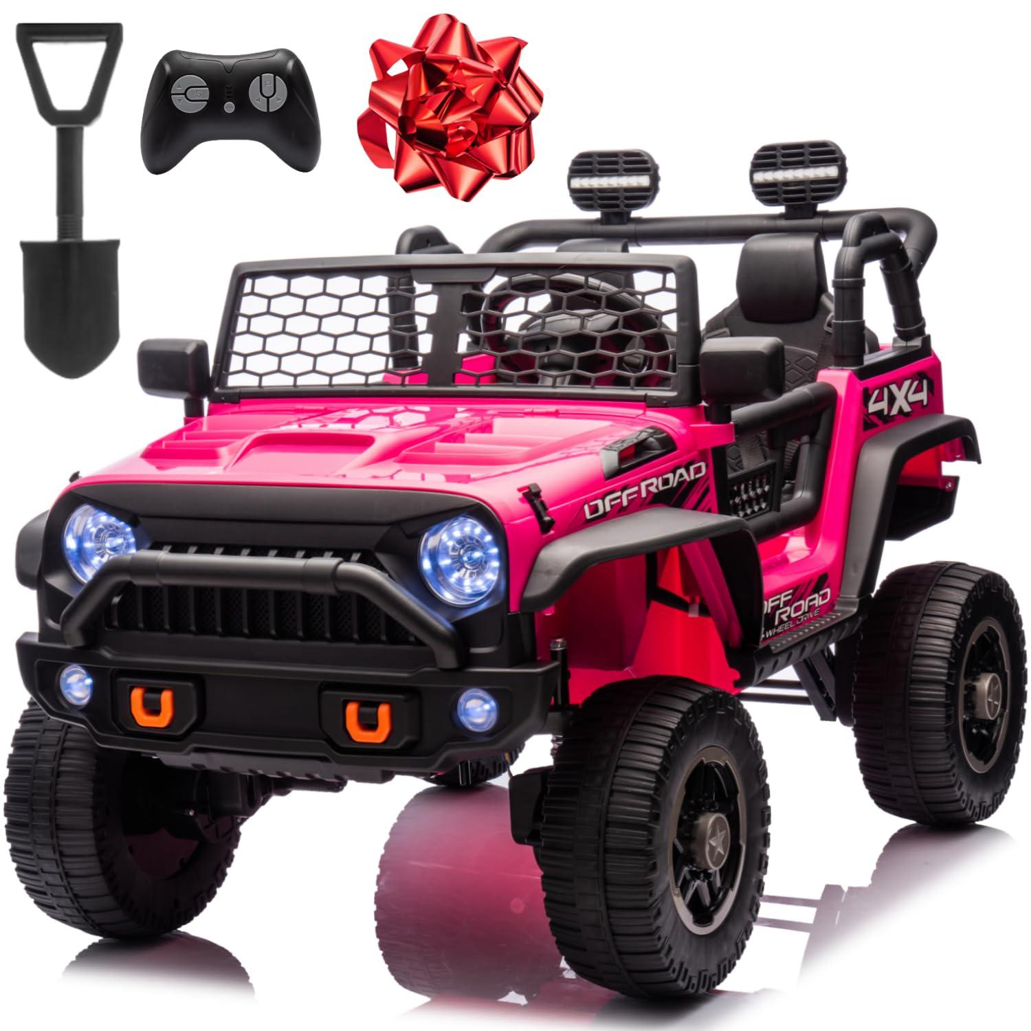 Ancheer 24V Real 2 Seater Ride On Toys Electric SUV Jeep Car With Remote Control,2WD/4WD Switchable, 4X100W Motor, Bluetooth, Music, USB, Lights