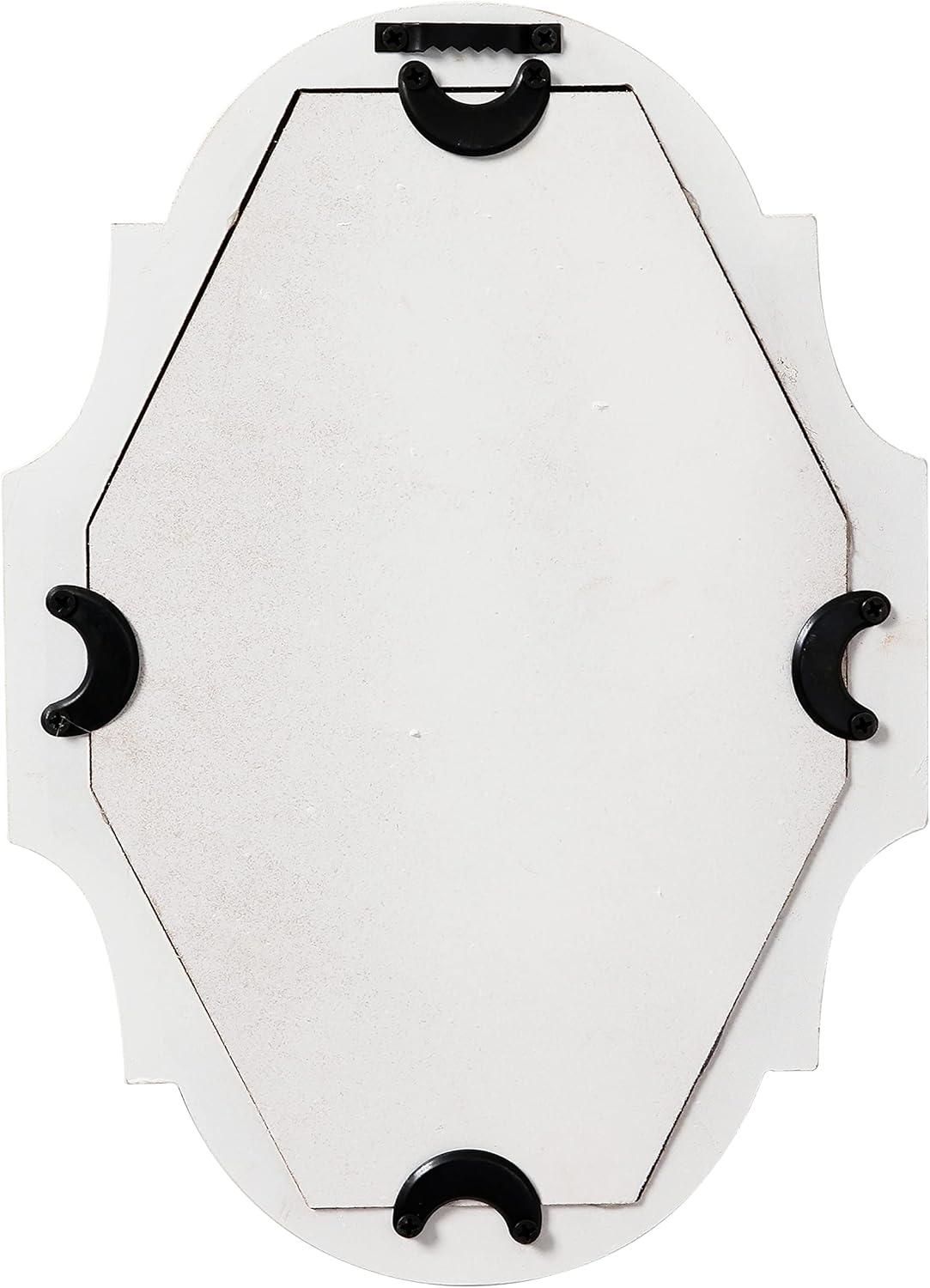 Sintosin Vintage Oval Mirrors for Wall Decor 11", Hanging Farmhouse Wood Entryway Mirror, Handmade Distressed White Rustic Scalloped Mirror Wall Decor, Ornate Accent Sculpted Mirror for Bedroom