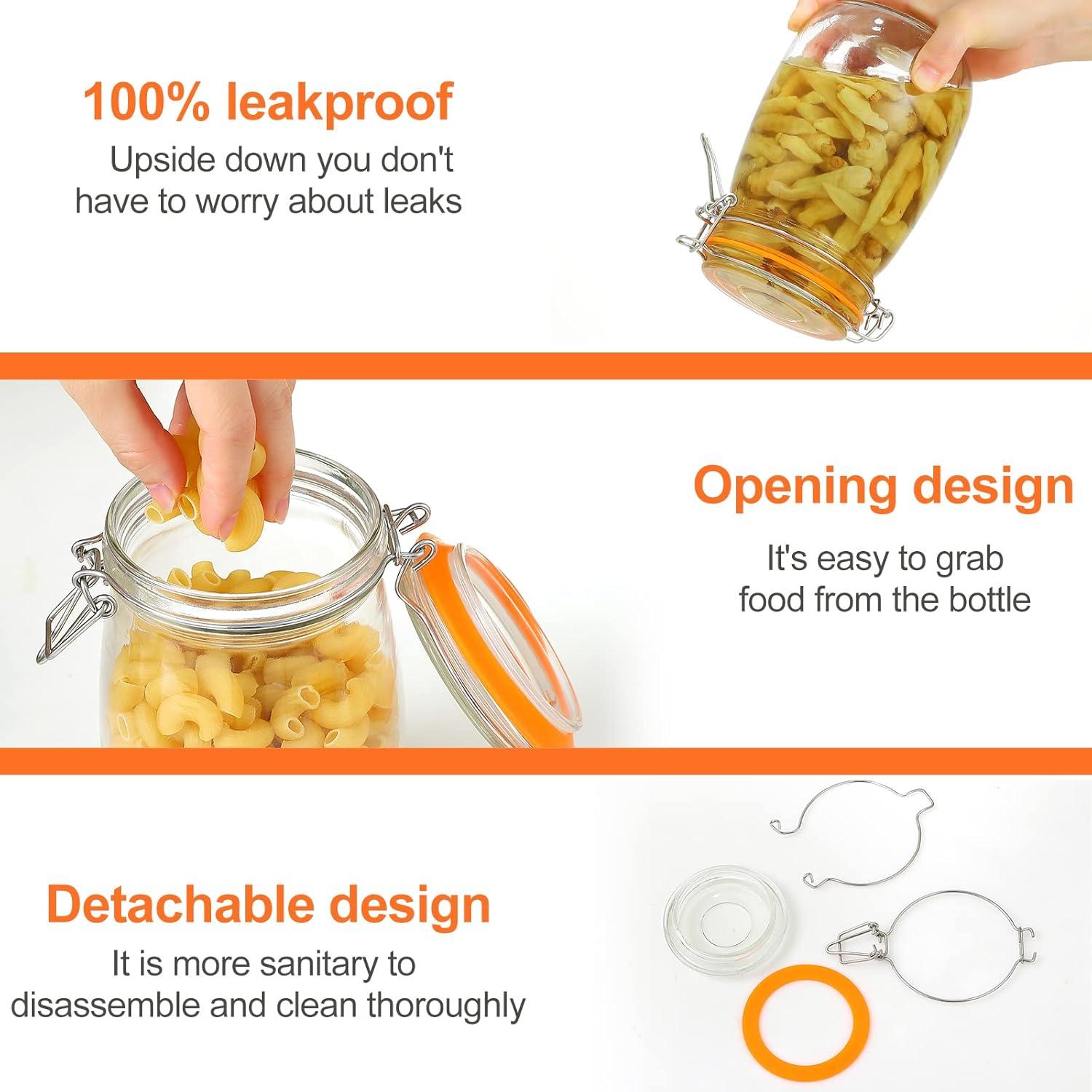 DANALLAN Wide Mouth Mason Jars, 4Pcs 32 oz Glass Jars with Airtight Lid Large Mason Canning Jars Clear Storage Canister Jars with Measurement Marks for Canning Flour Jam Jelly Coffee Sugar Beans