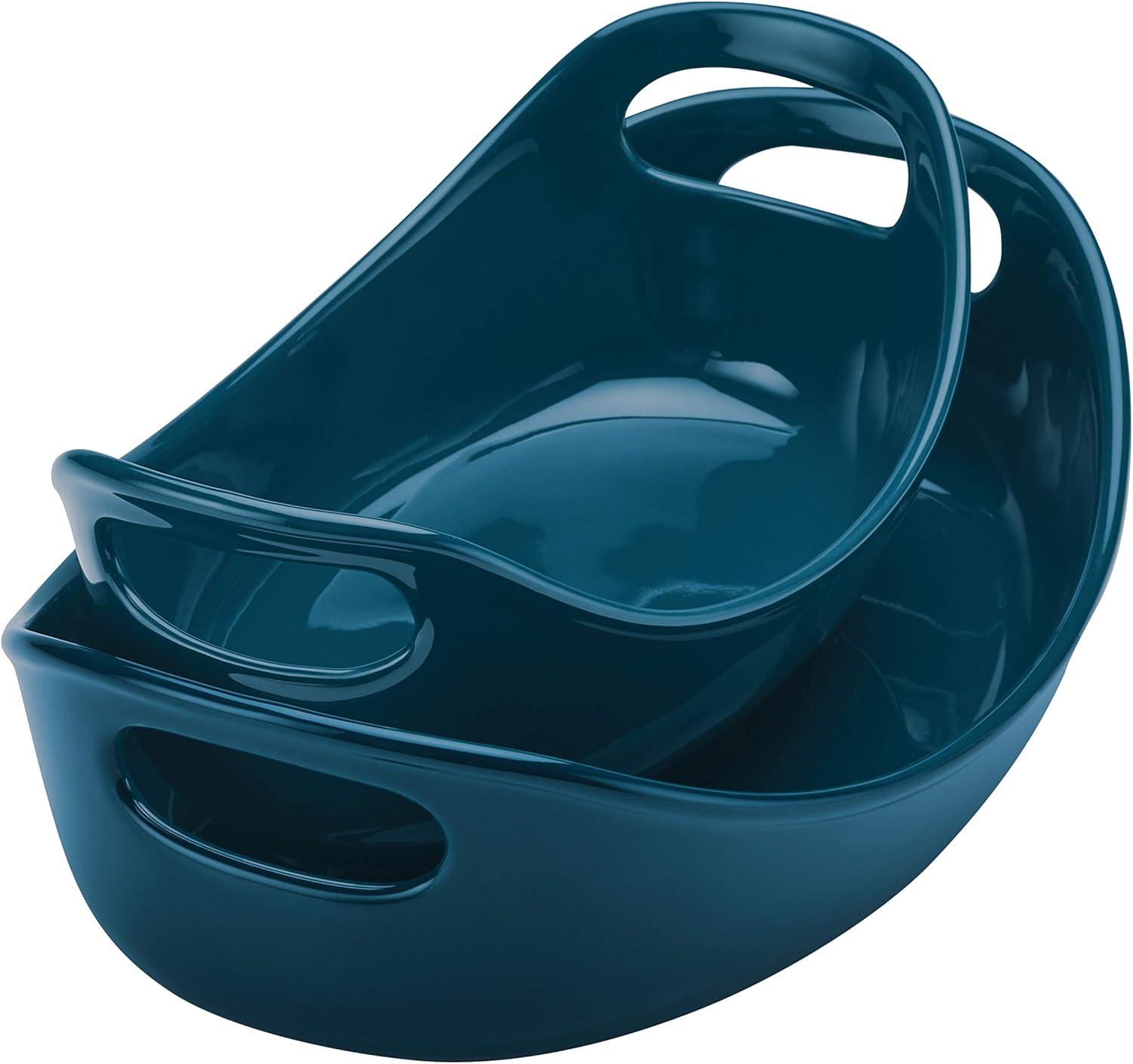 Rachael Ray Ceramic 1.25qt & 2.25qt Oval Bakers Marine Blue: Even-Heating Bakeware, Microwave & Dishwasher Safe