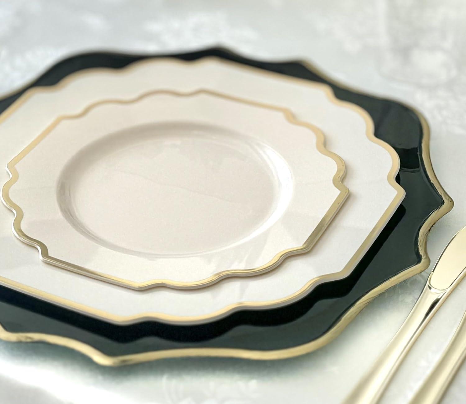 Imperial Ivory and Gold Disposable Plastic Wedding Plates Set