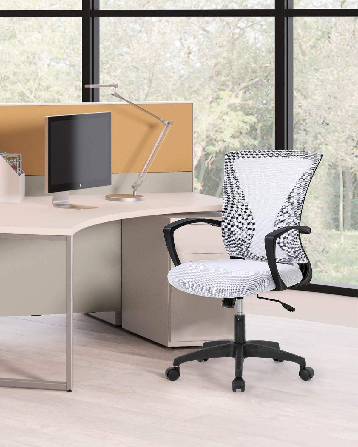 White Mesh Adjustable Swivel Task Chair with Fixed Arms