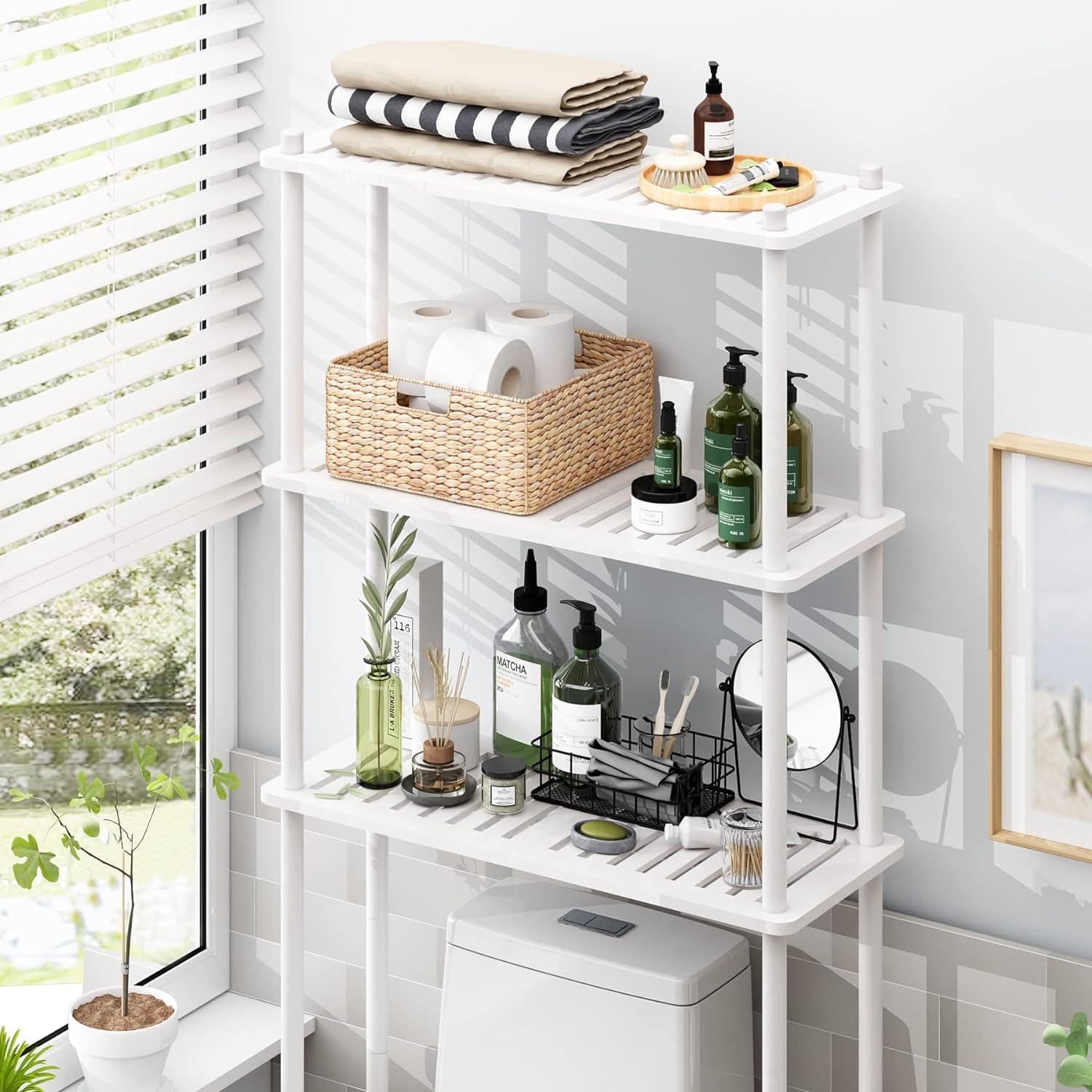 White Adjustable Bamboo Over-the-Toilet Storage Shelf