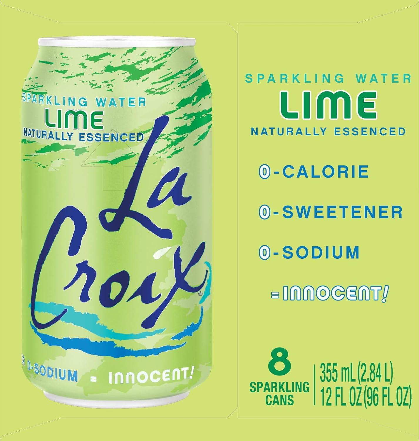 La Croix Natural Lime Flavored Sparkling Water, 12 fl oz, 8 pack