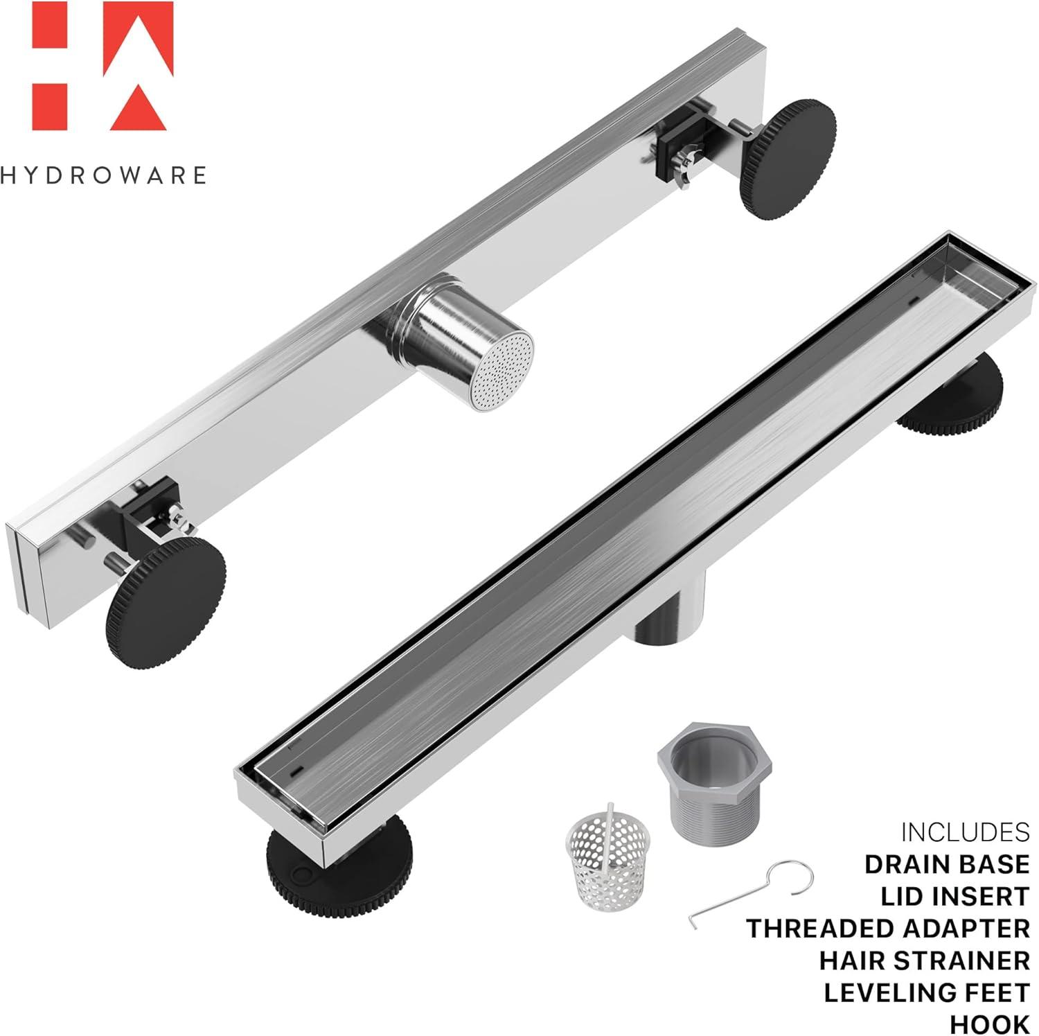 24" Linear Tile-in Shower Drain with Hair Strainer & Lifting Hook-Modern Stainless Steel Drain for Bathroom Showers