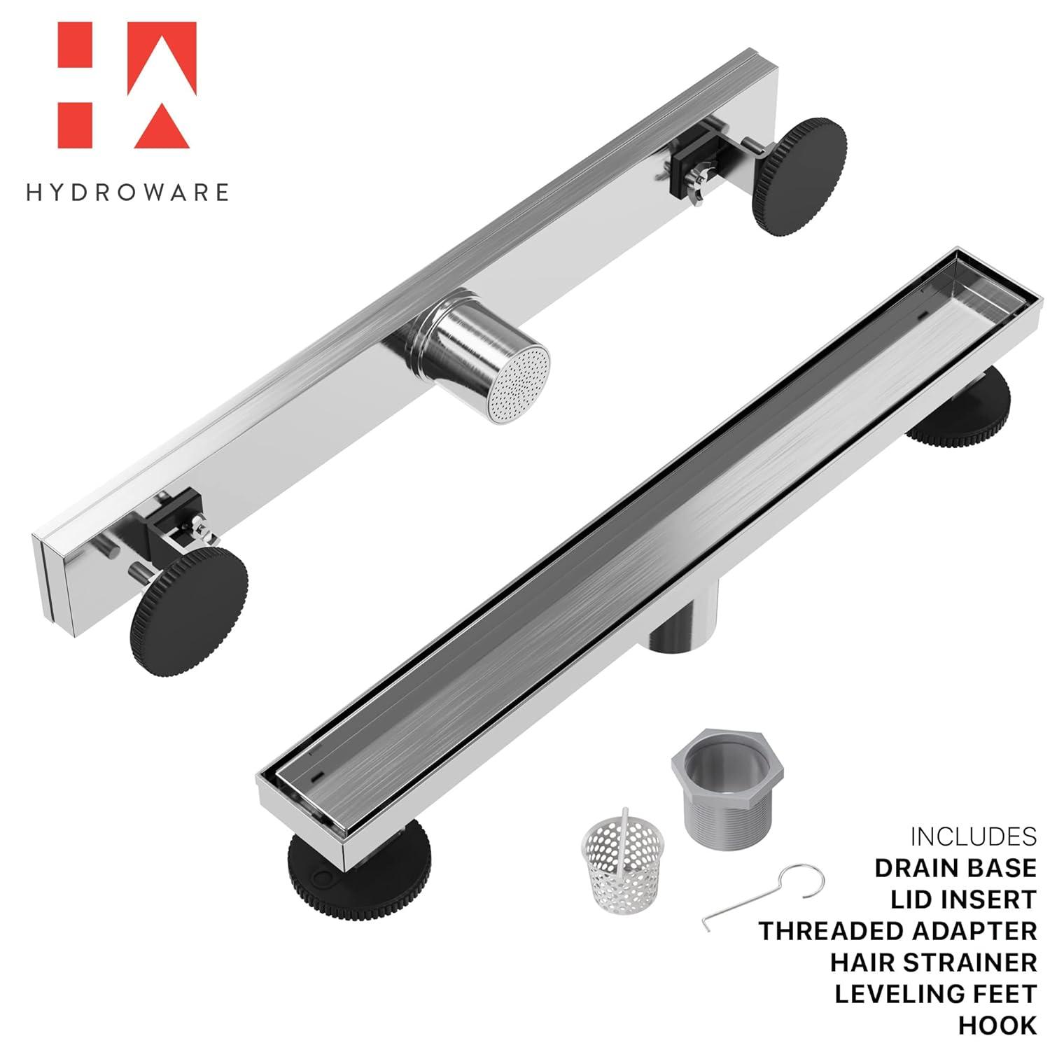 24" Linear Tile-in Shower Drain with Hair Strainer & Lifting Hook-Modern Stainless Steel Drain for Bathroom Showers