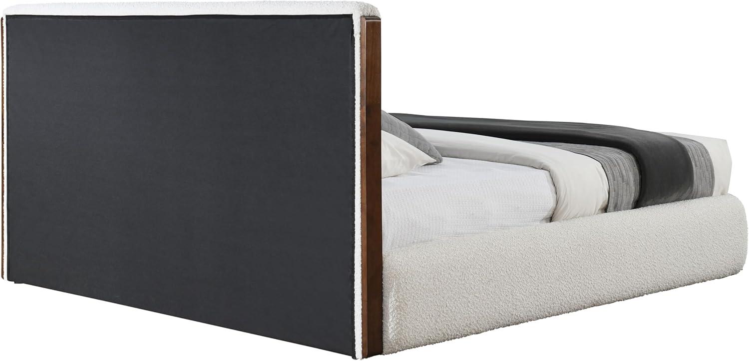 88.98" Queen Bed Sandro Bed White Boucle & Walnut Finish - Acme Furniture: Linen Upholstery, Chrome Frame, No Tools Assembly